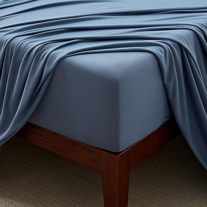 100% Microfiber Jersey Knit Sheet Set with Pillowcases-Stone Blue - Image 7
