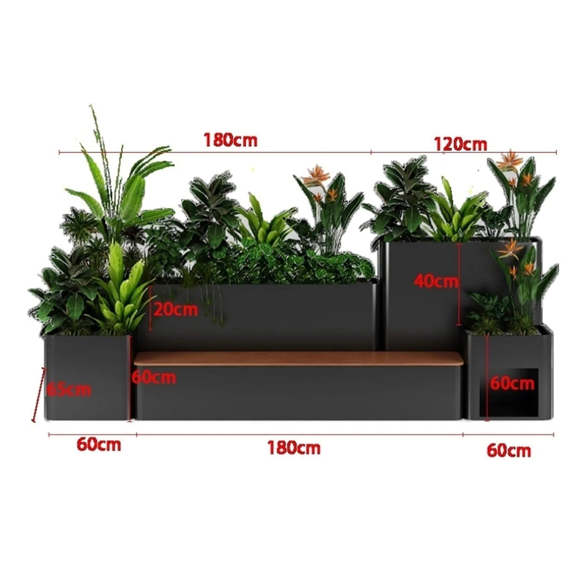 10FT Large Industrial Outdoor Flowerbox Bench With Metal Planter And Hardwood Seat [Made To Order] (SAK95620) - Image 5