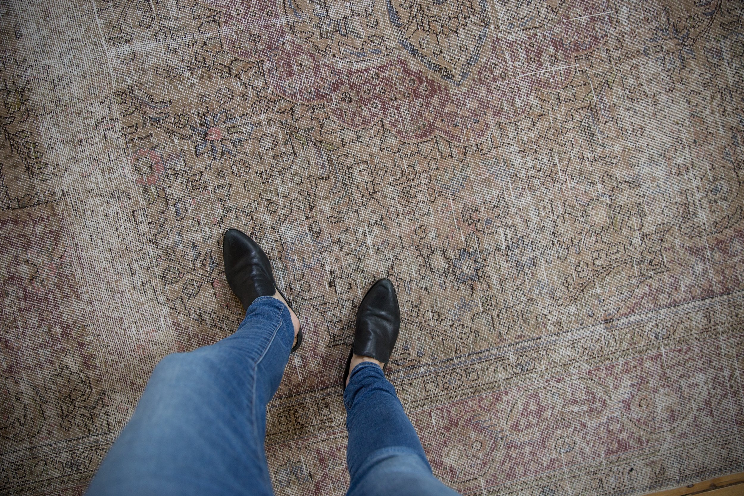 10x12.5 Vintage Distressed Tabriz Carpet - Image 2