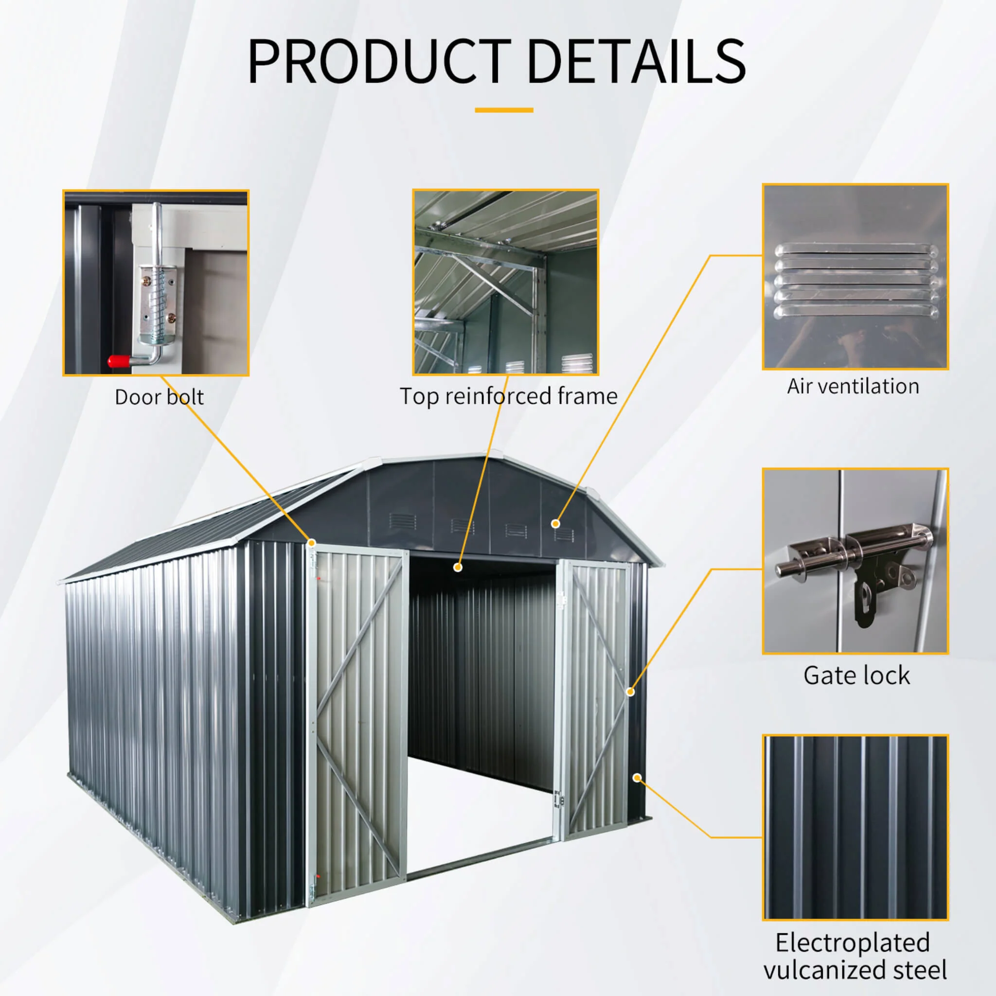 [10X12FT] Alora Heavy-Duty Outdoor Metal Garden Backyard Shed With Arch Roof And Lockable Doors (SAK57431) - Image 6