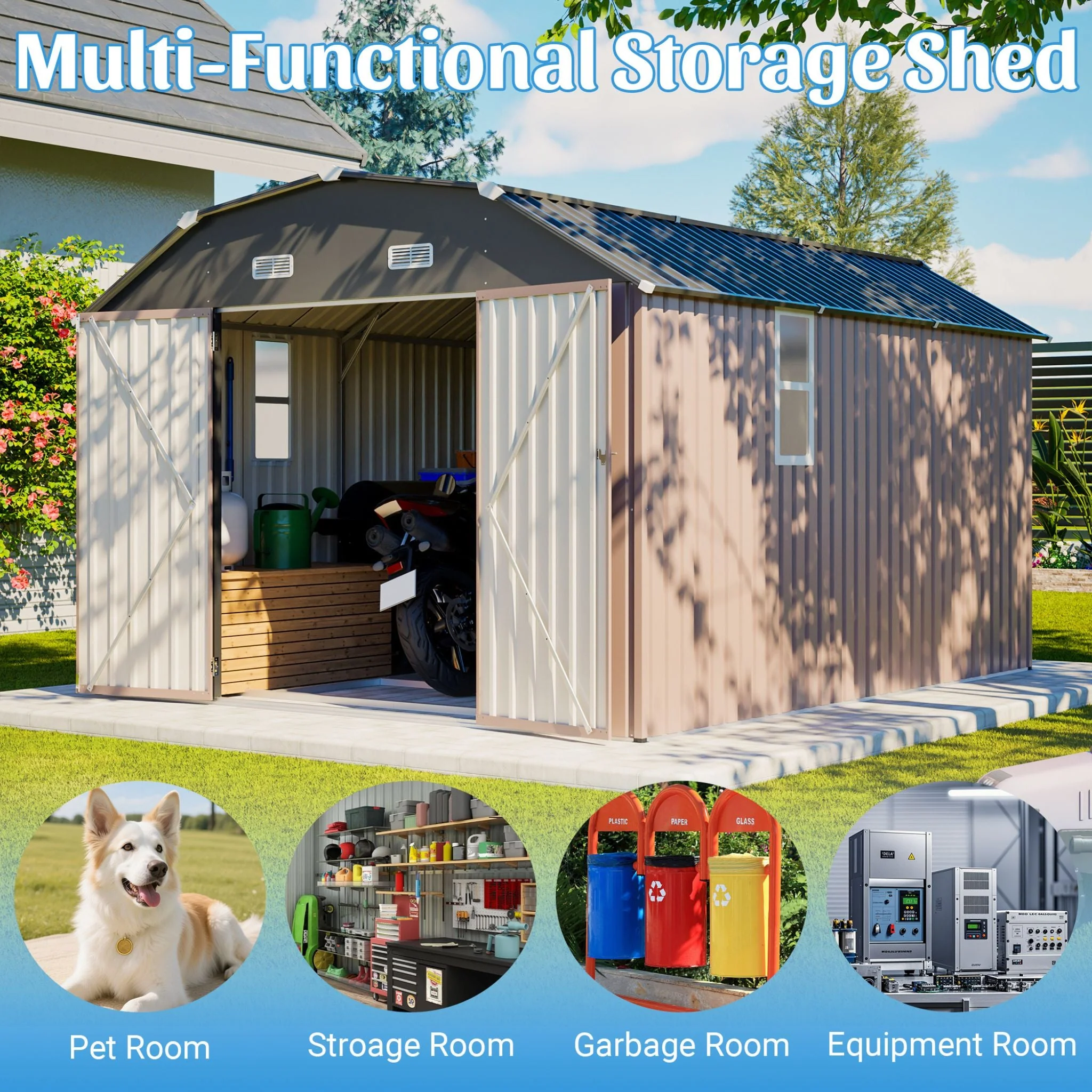 [10X12FT] Alora Heavy-Duty Outdoor Metal Storage Shed With Floor (SAK91820) - Image 10