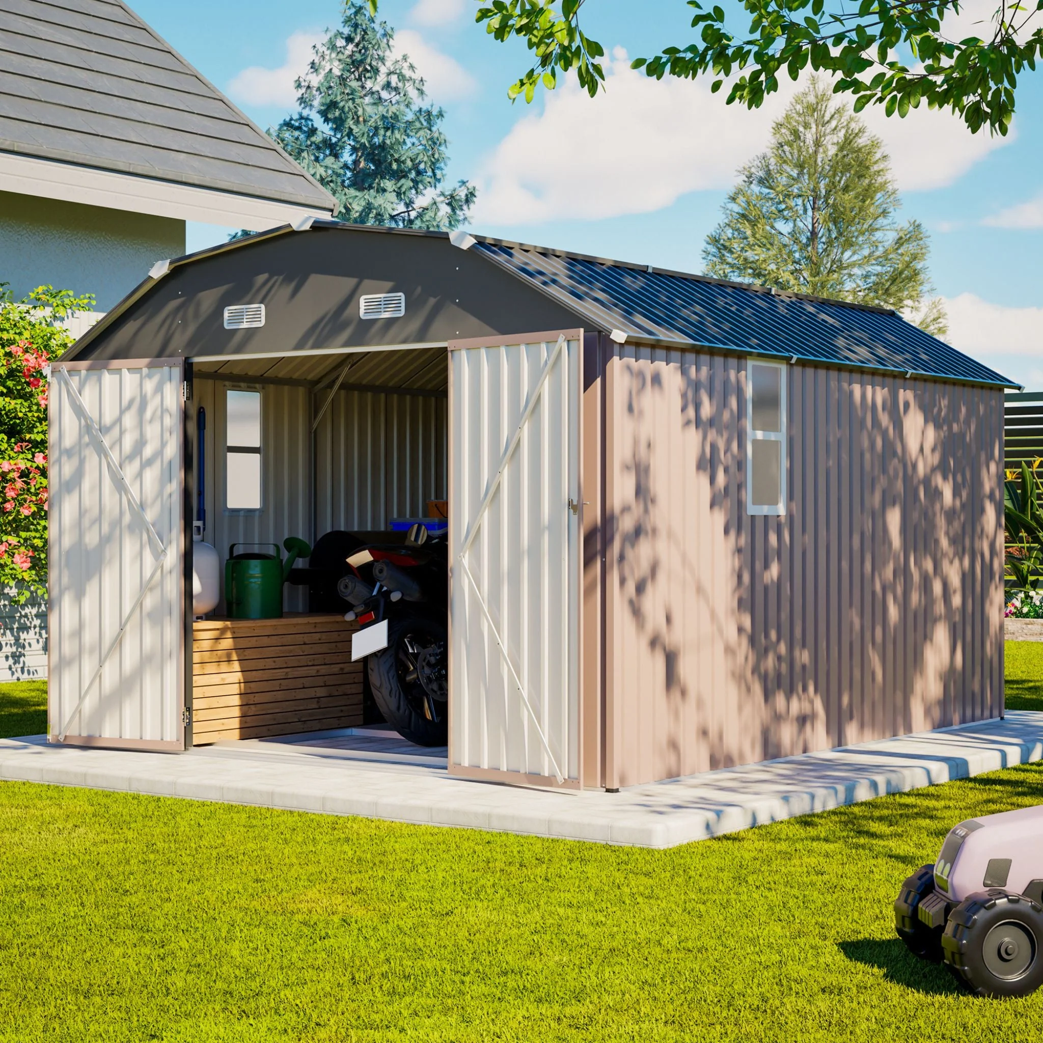 [10X12FT] Alora Heavy-Duty Outdoor Metal Storage Shed With Floor (SAK91820) - Image 15