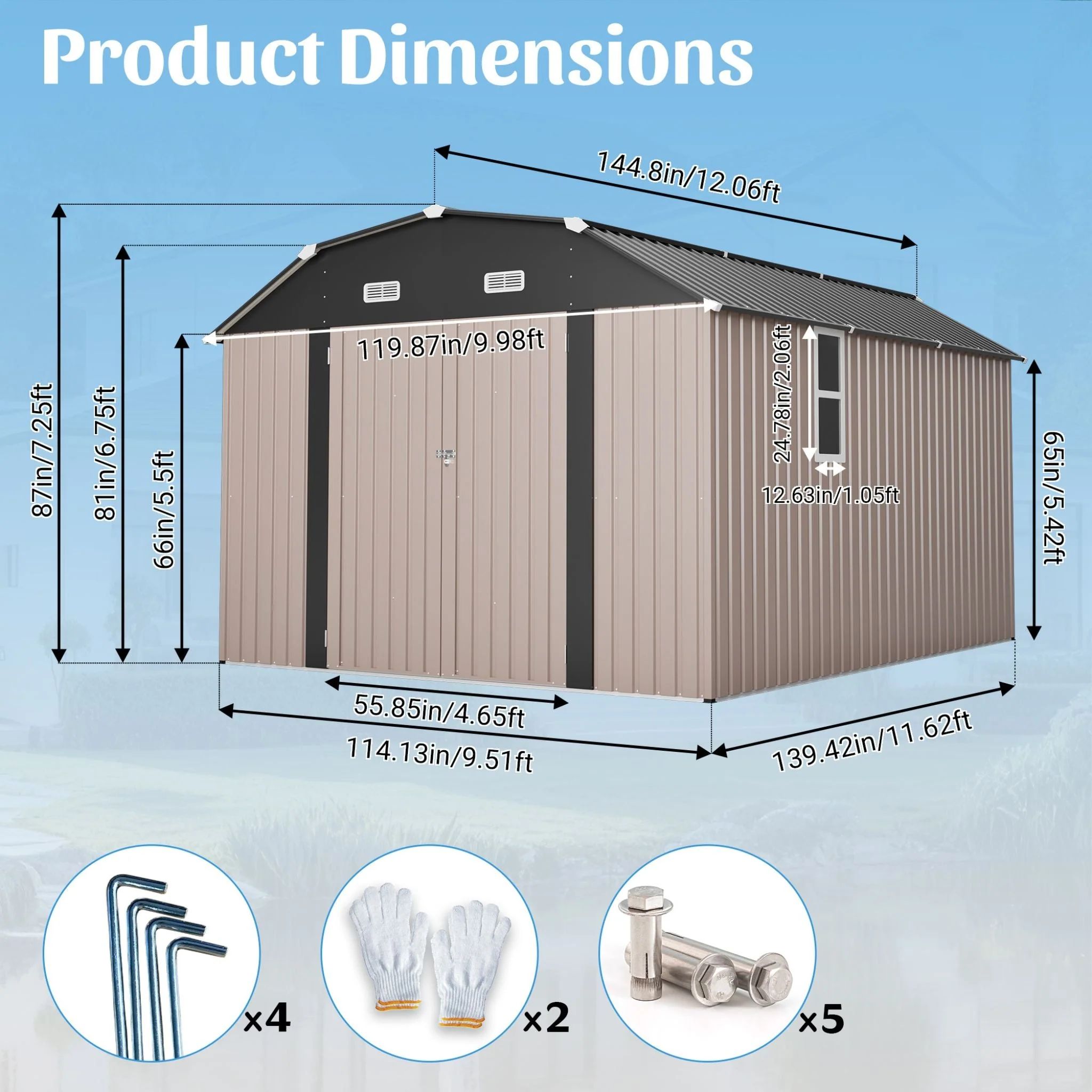 [10X12FT] Alora Heavy-Duty Outdoor Metal Storage Shed With Floor (SAK91820) - Image 17