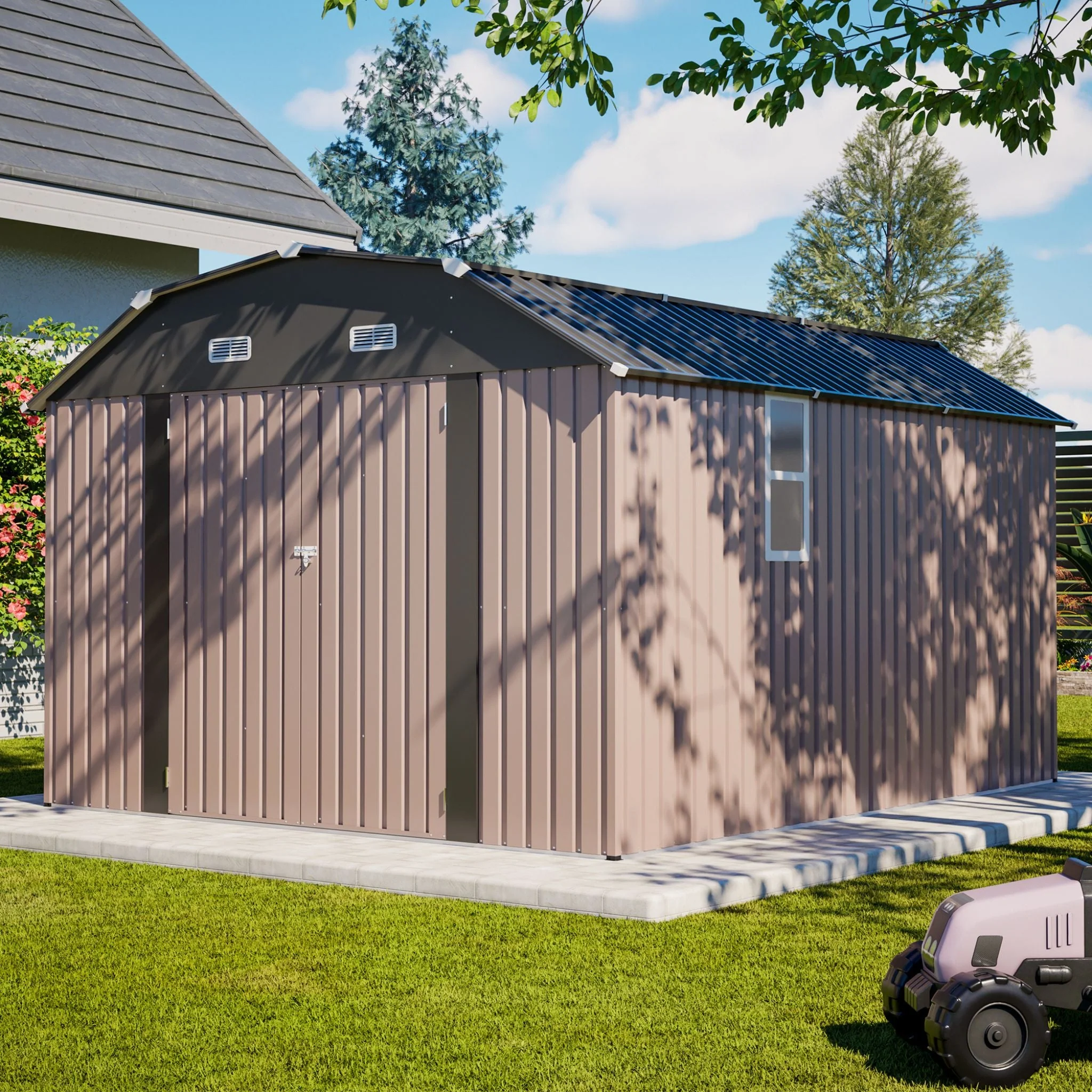 [10X12FT] Alora Heavy-Duty Outdoor Metal Storage Shed With Floor (SAK91820) - Image 5