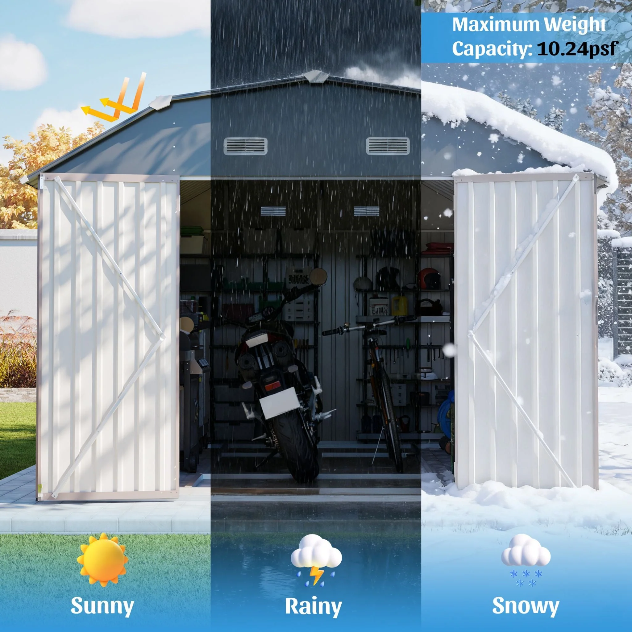 [10X12FT] Alora Heavy-Duty Outdoor Metal Storage Shed With Floor (SAK91820) - Image 6