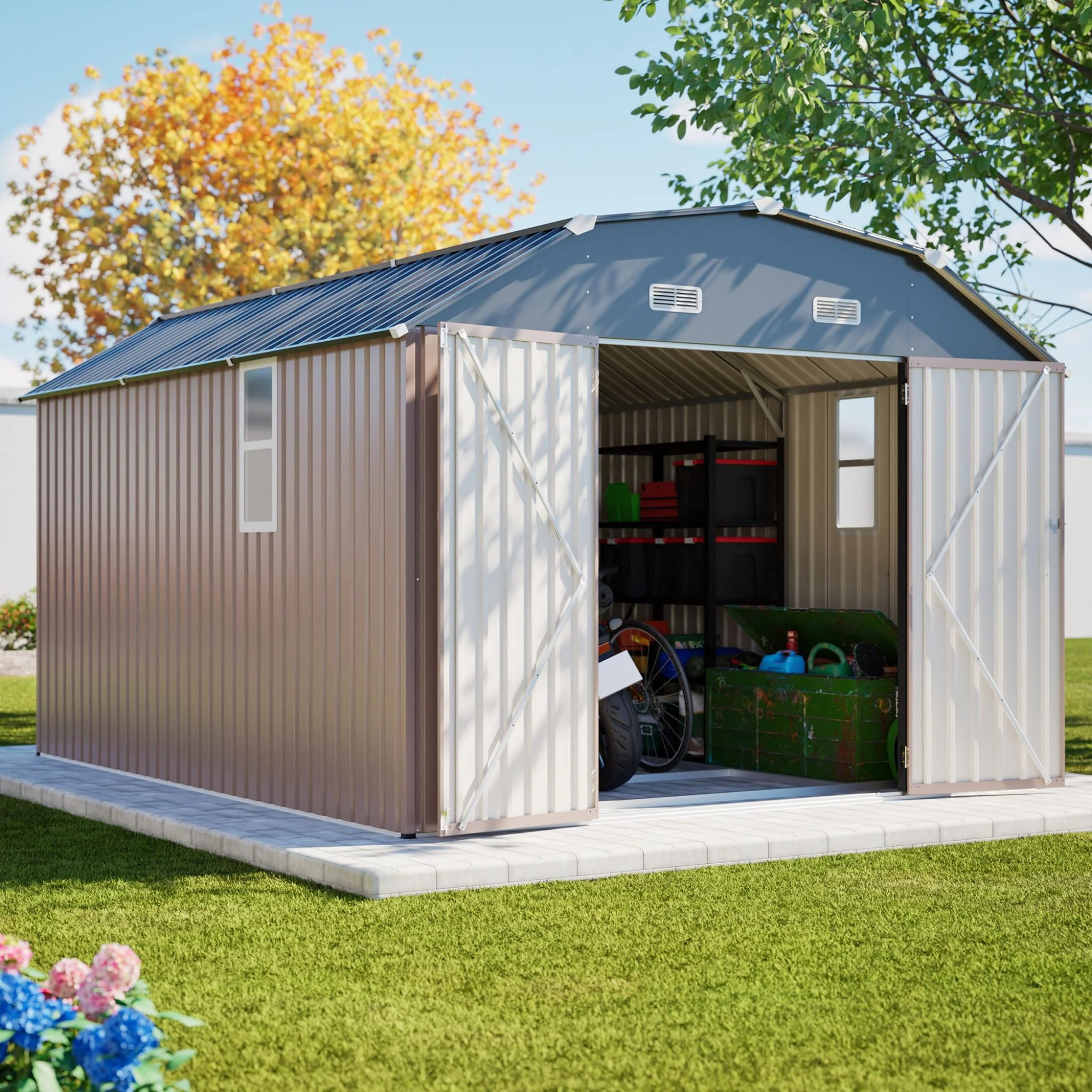 [10X12FT] Alora Heavy-Duty Outdoor Metal Storage Shed With Floor (SAK91820) - Image 7