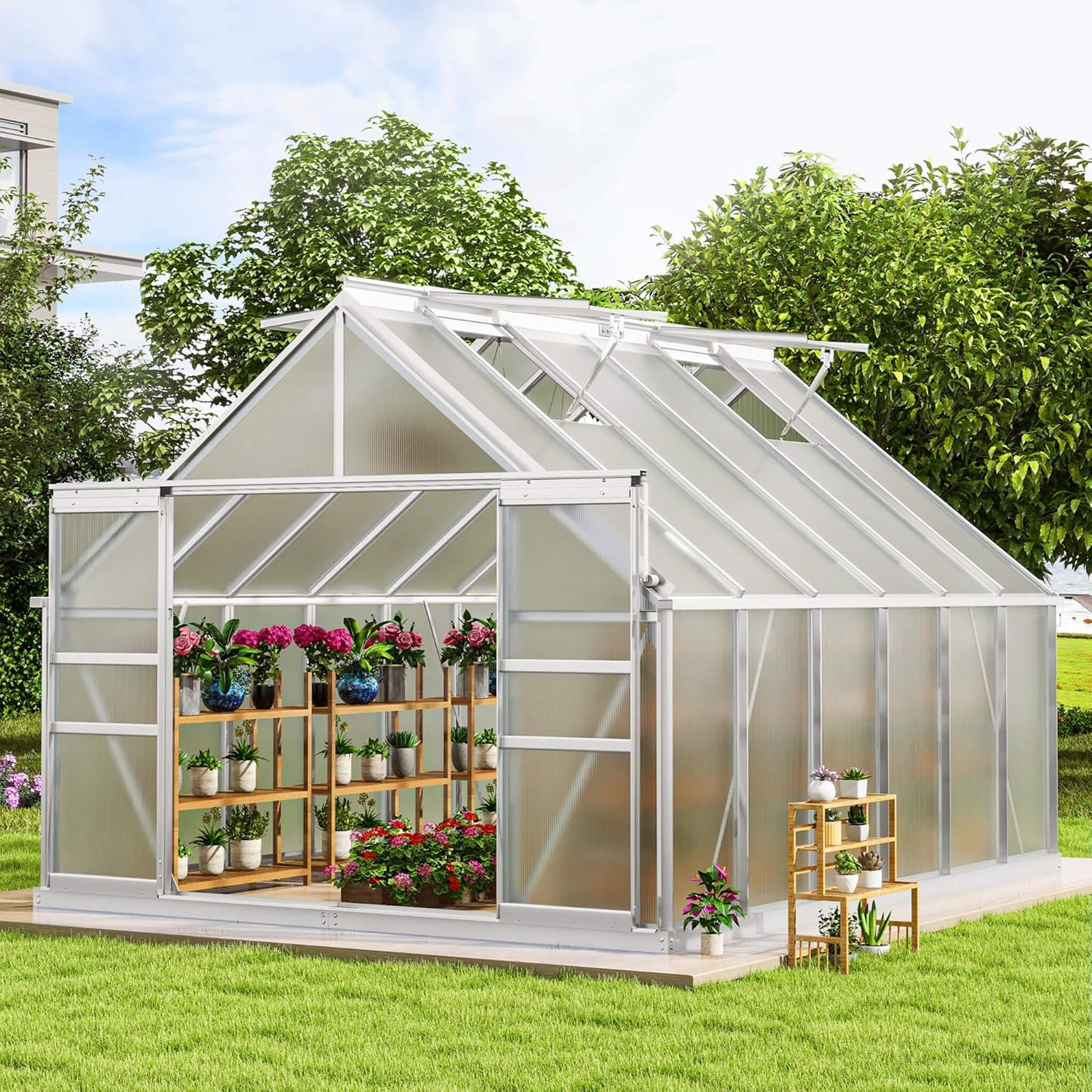 [10X12FT] Large Polycarbonate Walk-In Garden Greenhouse With Vent Window, 4MM (SAK71528) - Image 4