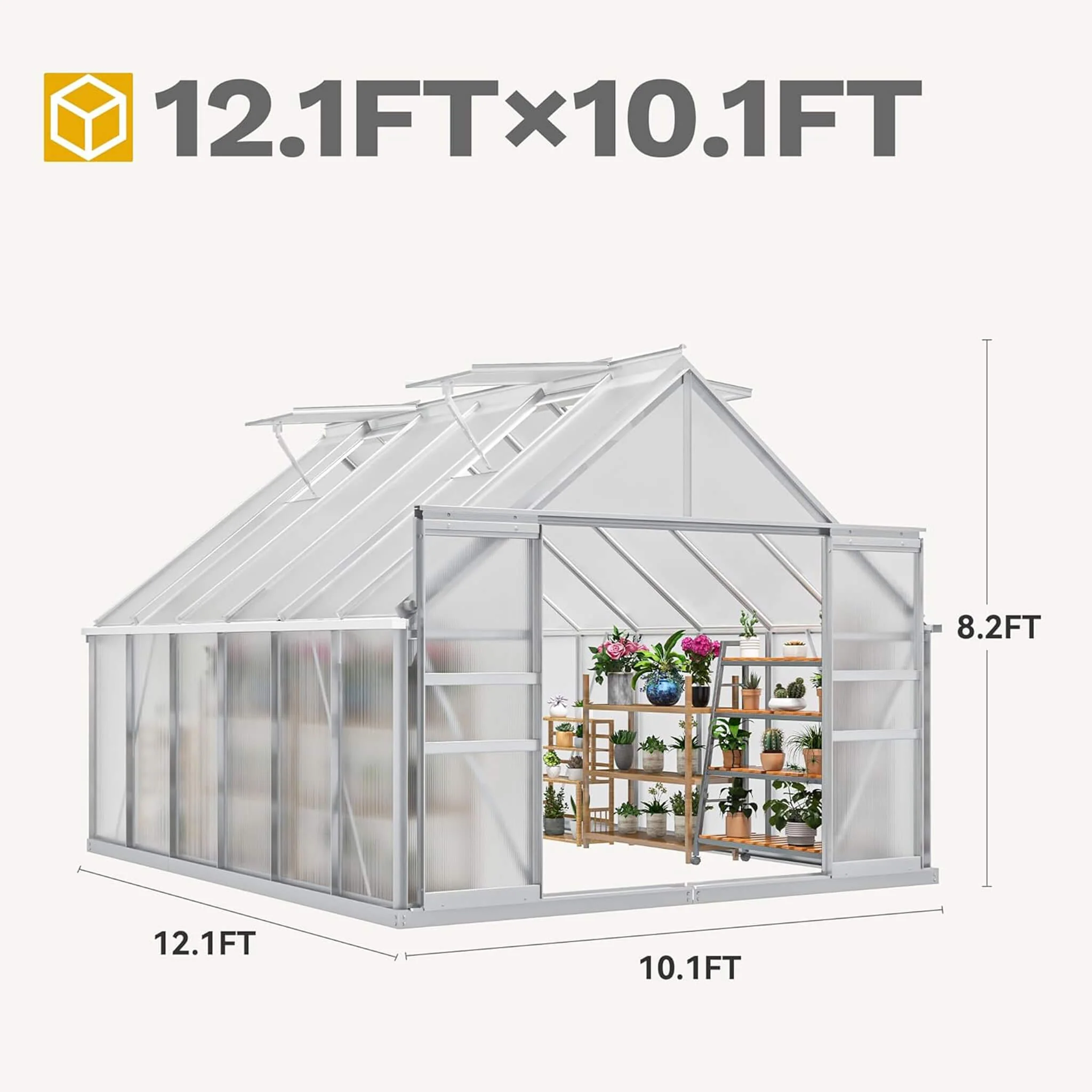 [10X12FT] Large Polycarbonate Walk-In Garden Greenhouse With Vent Window, 4MM (SAK71528) - Image 8
