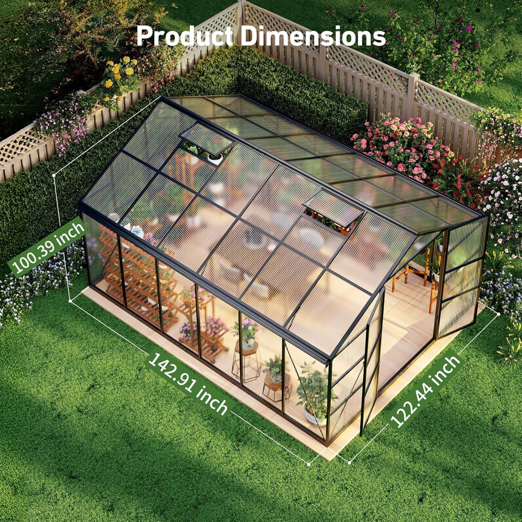[10X12FT] Outdoor Polycarbonate Aluminum Greenhouse With UV Protection And Thermometer (SAK59183) - Image 9