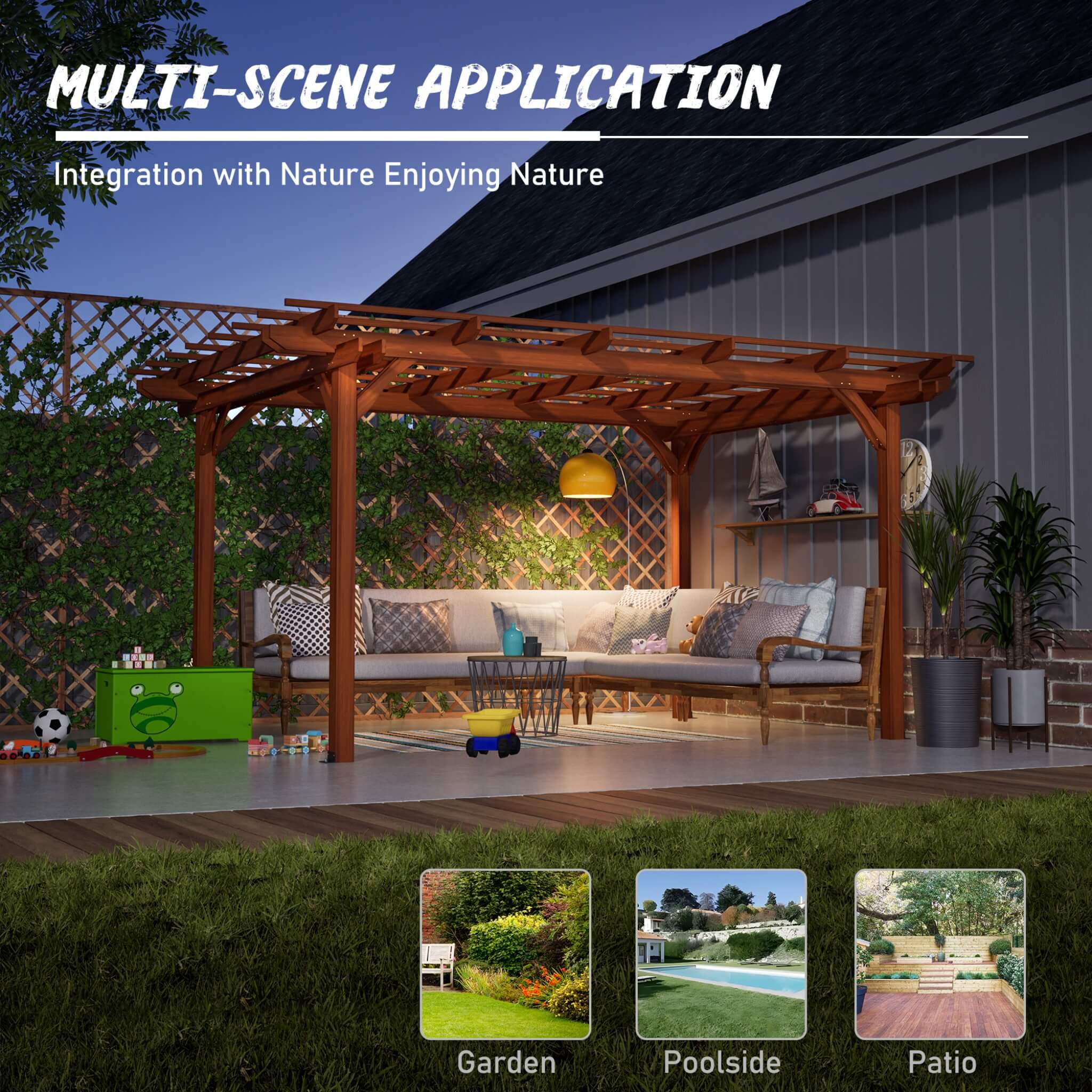 [10X12FT] Alora Premium Extra Large Outdoor Weather-Resistant Wooden Grape Pergola (SAK16278) - Image 10