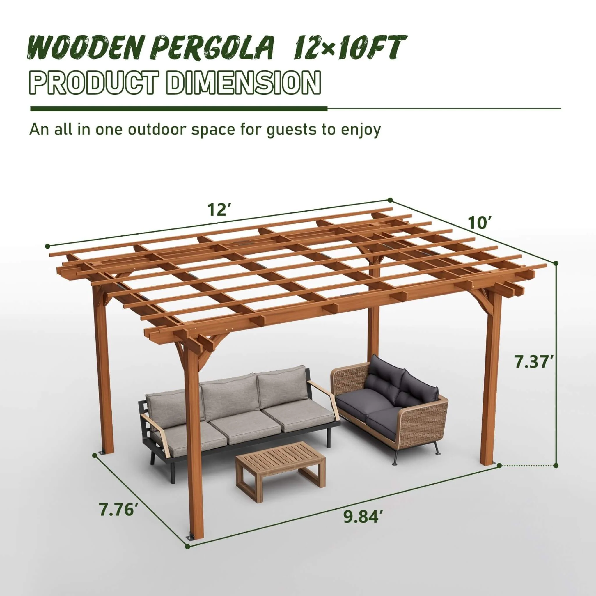 [10X12FT] Alora Premium Extra Large Outdoor Weather-Resistant Wooden Grape Pergola (SAK16278) - Image 11
