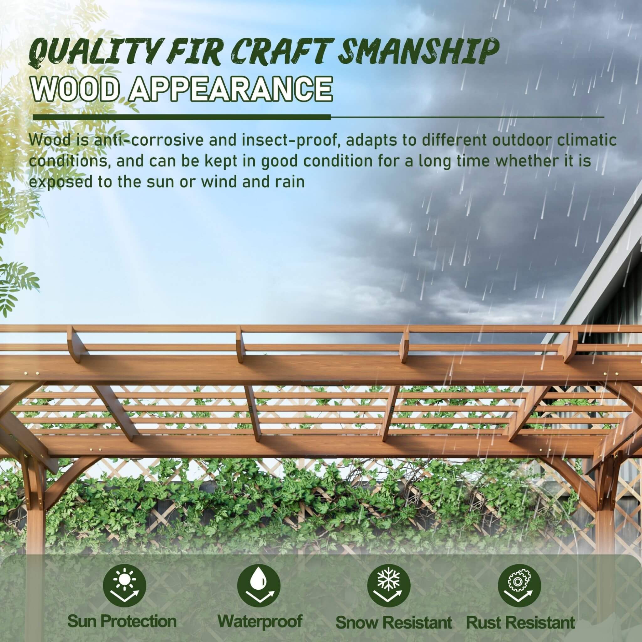 [10X12FT] Alora Premium Extra Large Outdoor Weather-Resistant Wooden Grape Pergola (SAK16278) - Image 3