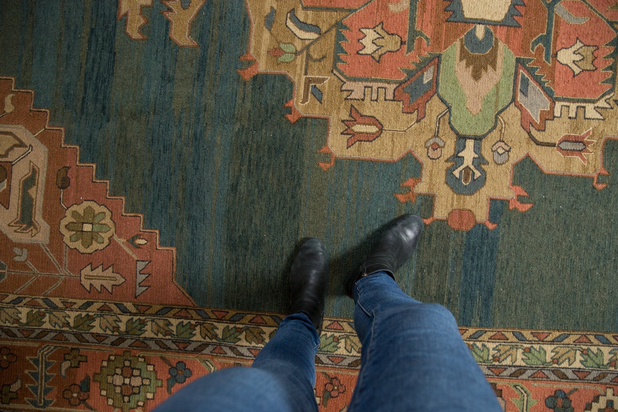 10x13.5 Vintage Serapi Indian Soumac Design Carpet - Image 2