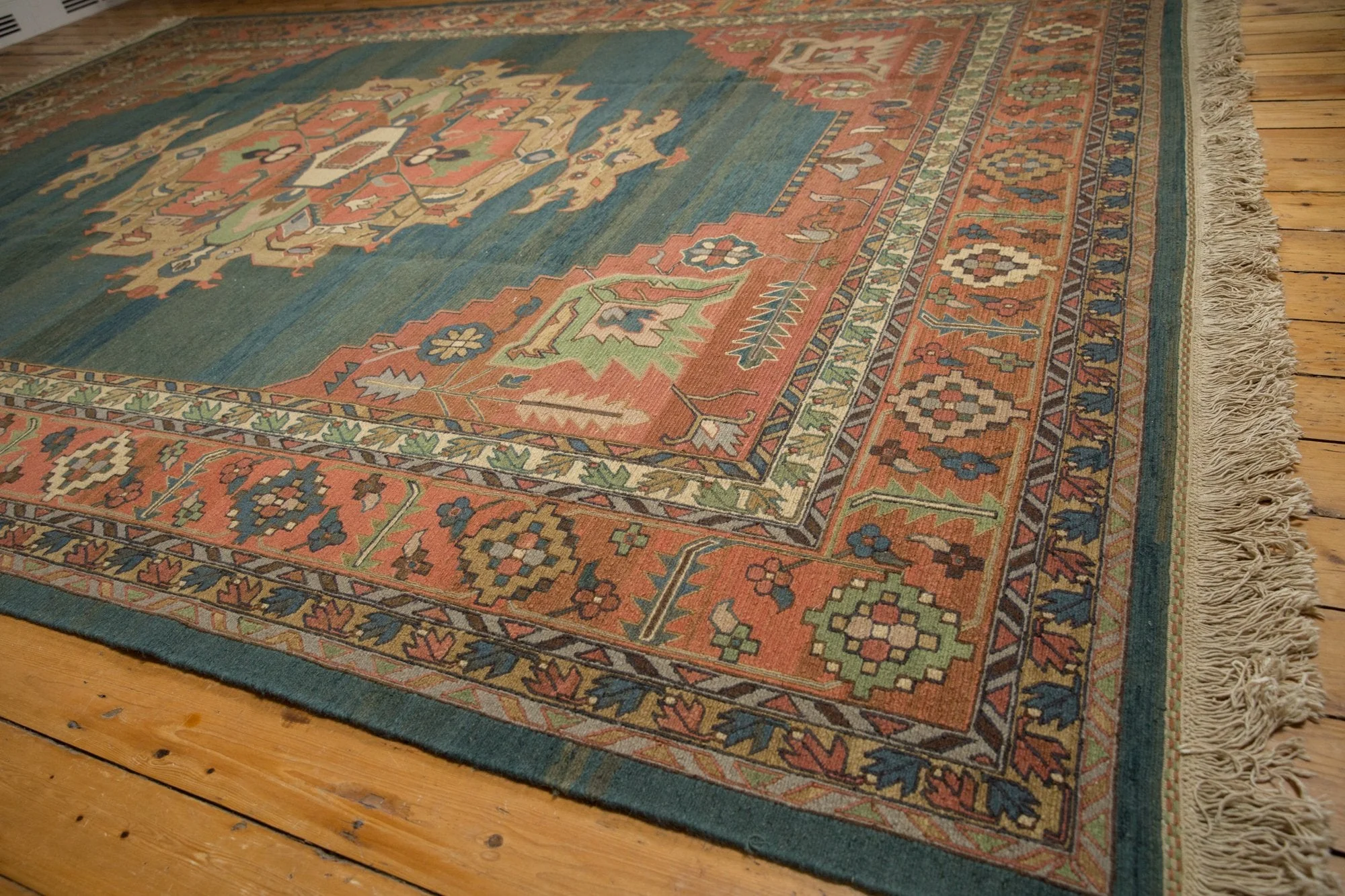 10x13.5 Vintage Serapi Indian Soumac Design Carpet - Image 3