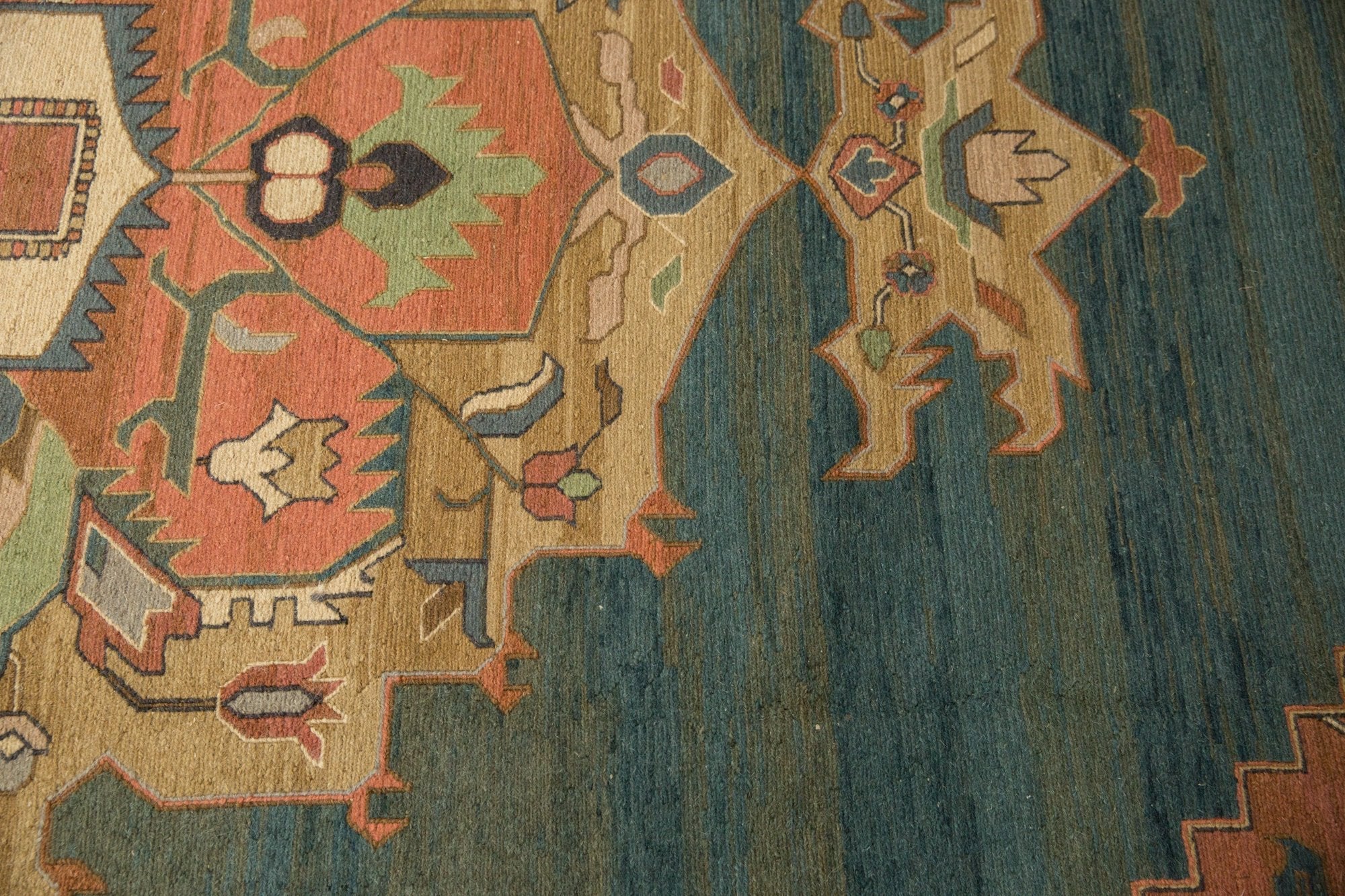 10x13.5 Vintage Serapi Indian Soumac Design Carpet - Image 9