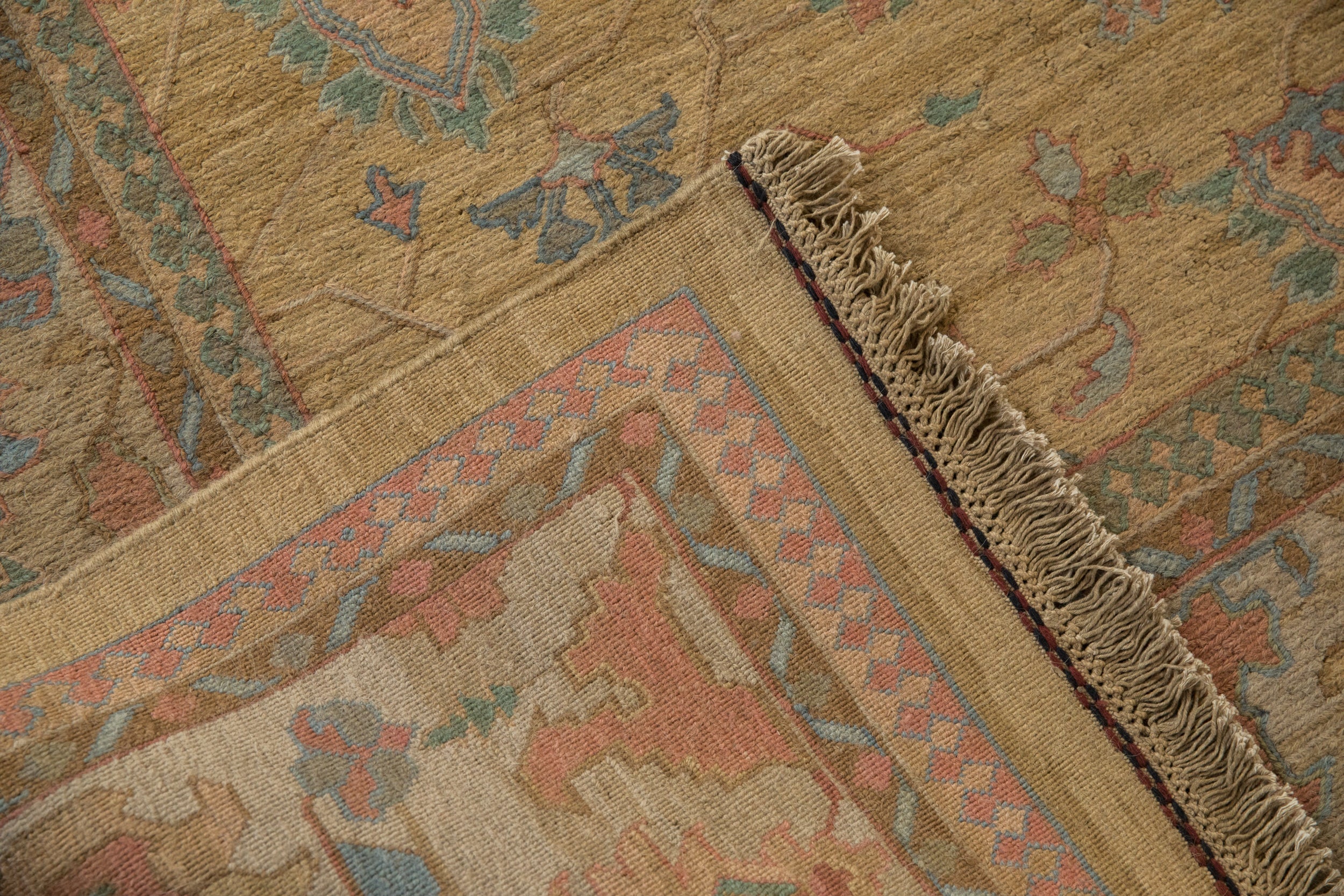 10x13.5 Vintage Tea Washed Indian Soumac Design Carpet - Image 10