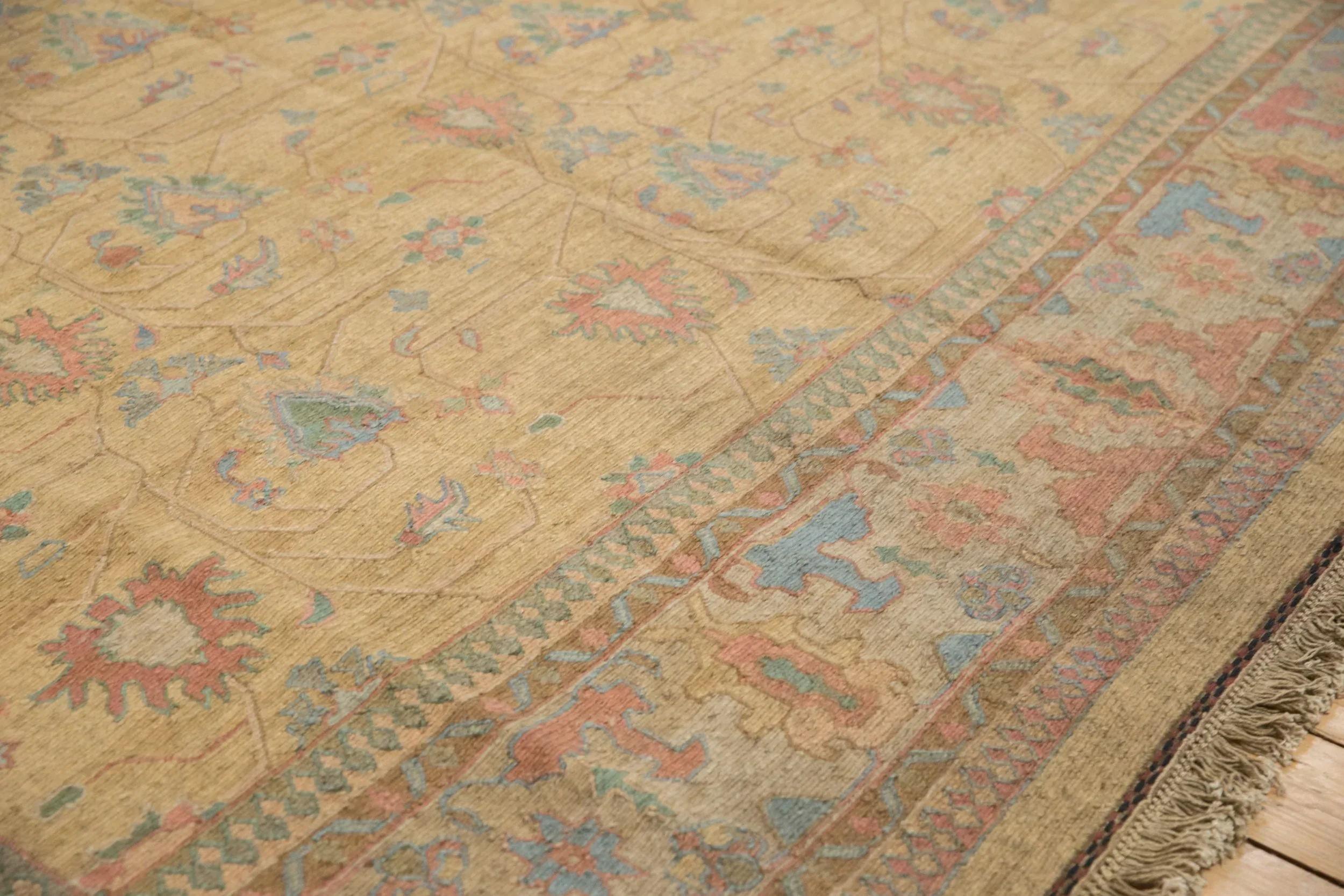 10x13.5 Vintage Tea Washed Indian Soumac Design Carpet - Image 5