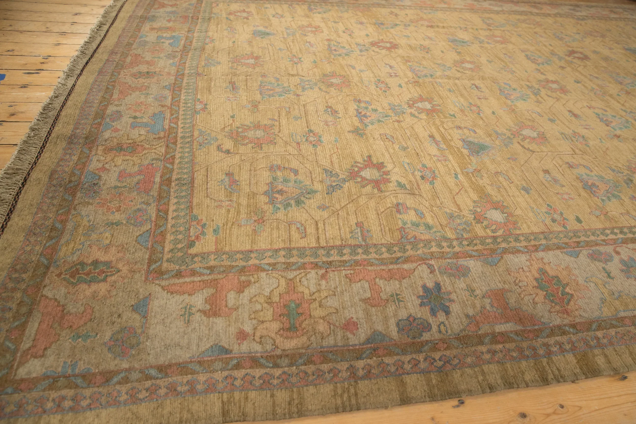 10x13.5 Vintage Tea Washed Indian Soumac Design Carpet - Image 7