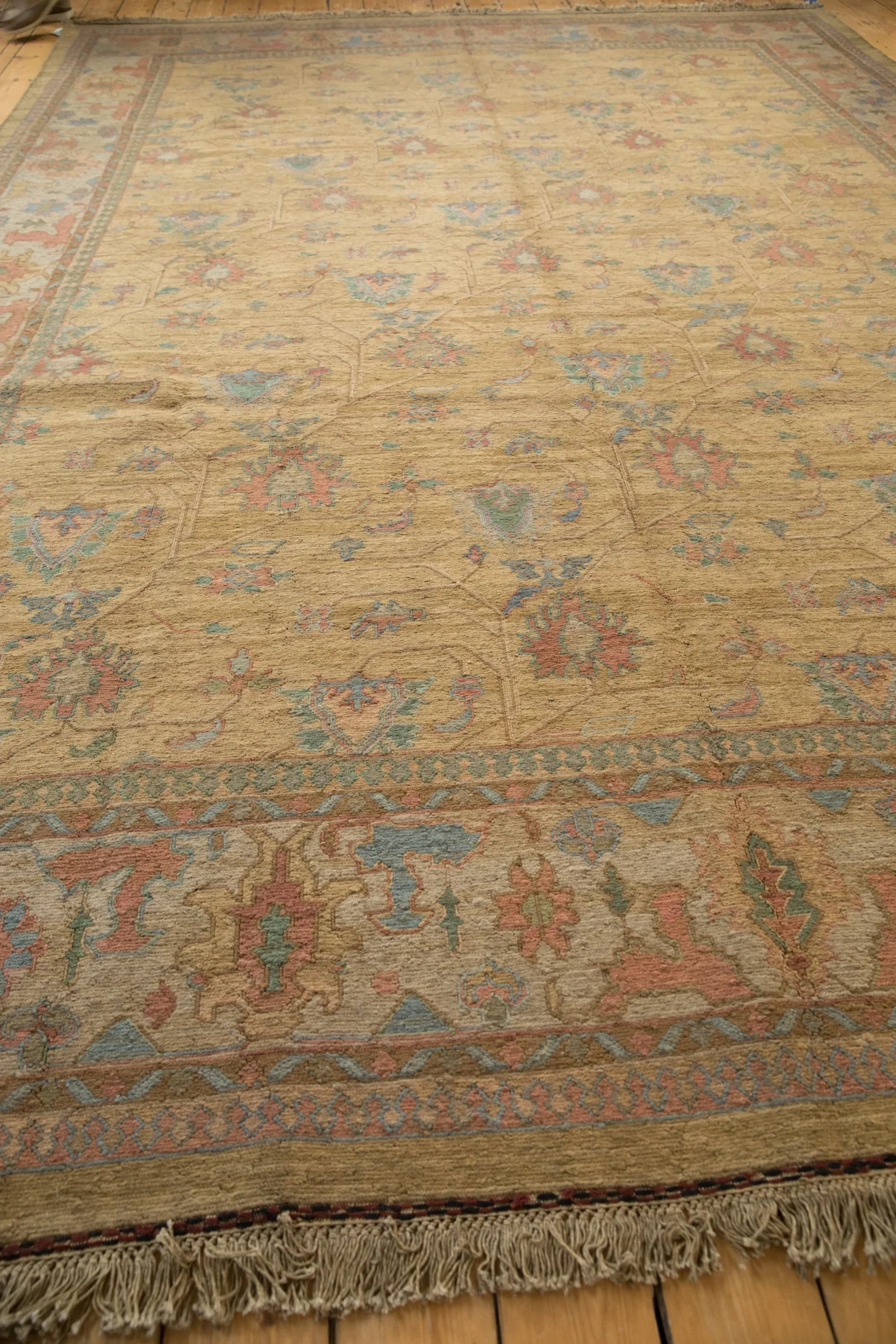 10x13.5 Vintage Tea Washed Indian Soumac Design Carpet - Image 8
