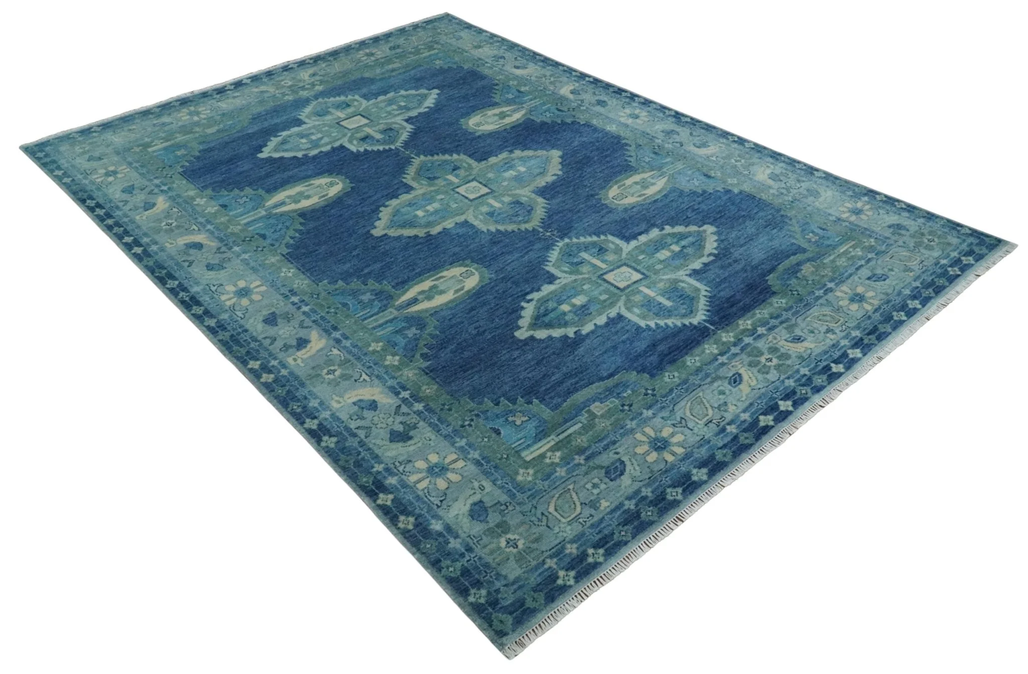 10x14 Hand Knotted Blue and Silver Traditional Antique style Wool Rug, Living Room - Image 3