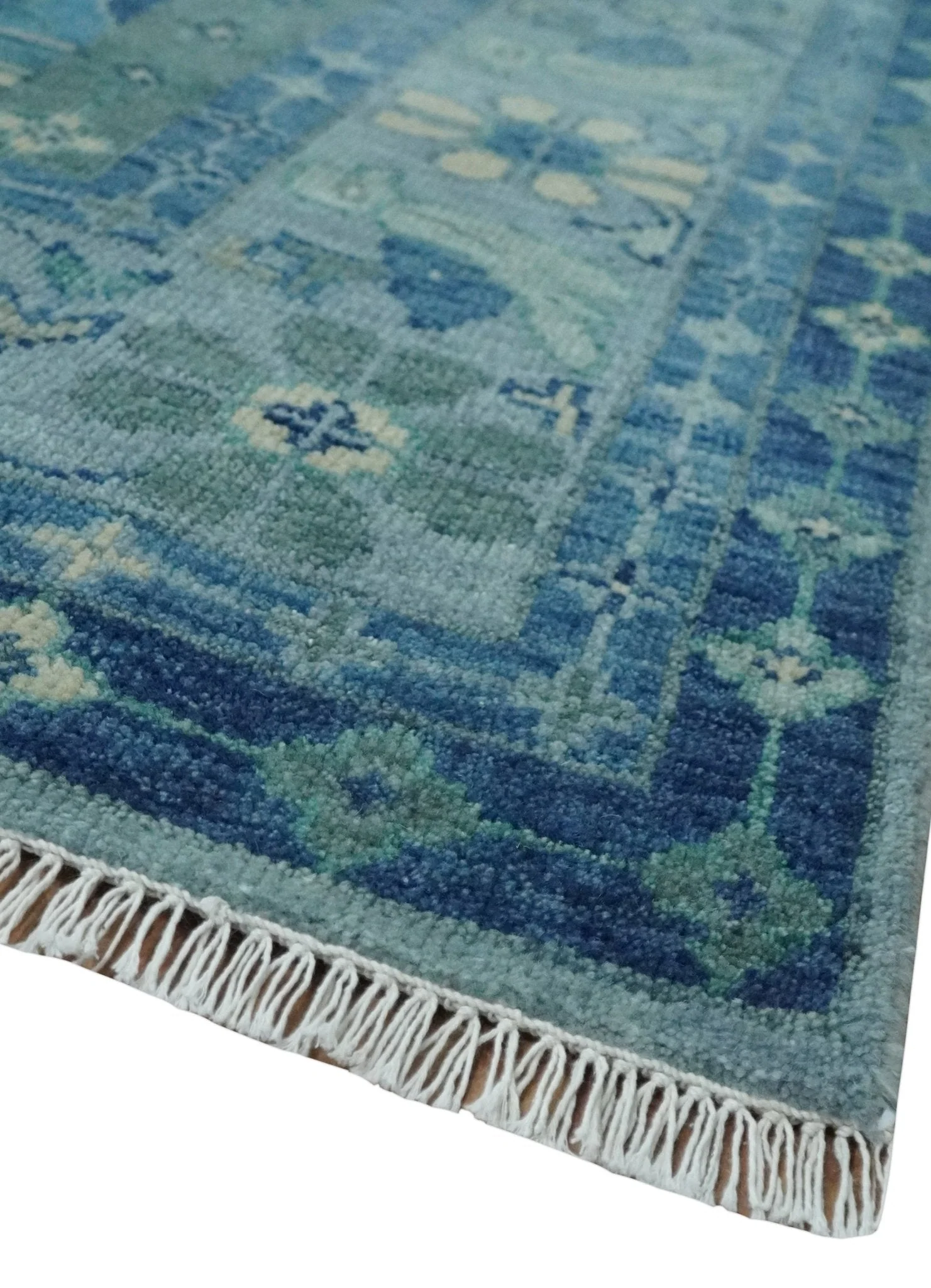 10x14 Hand Knotted Blue and Silver Traditional Antique style Wool Rug, Living Room - Image 5