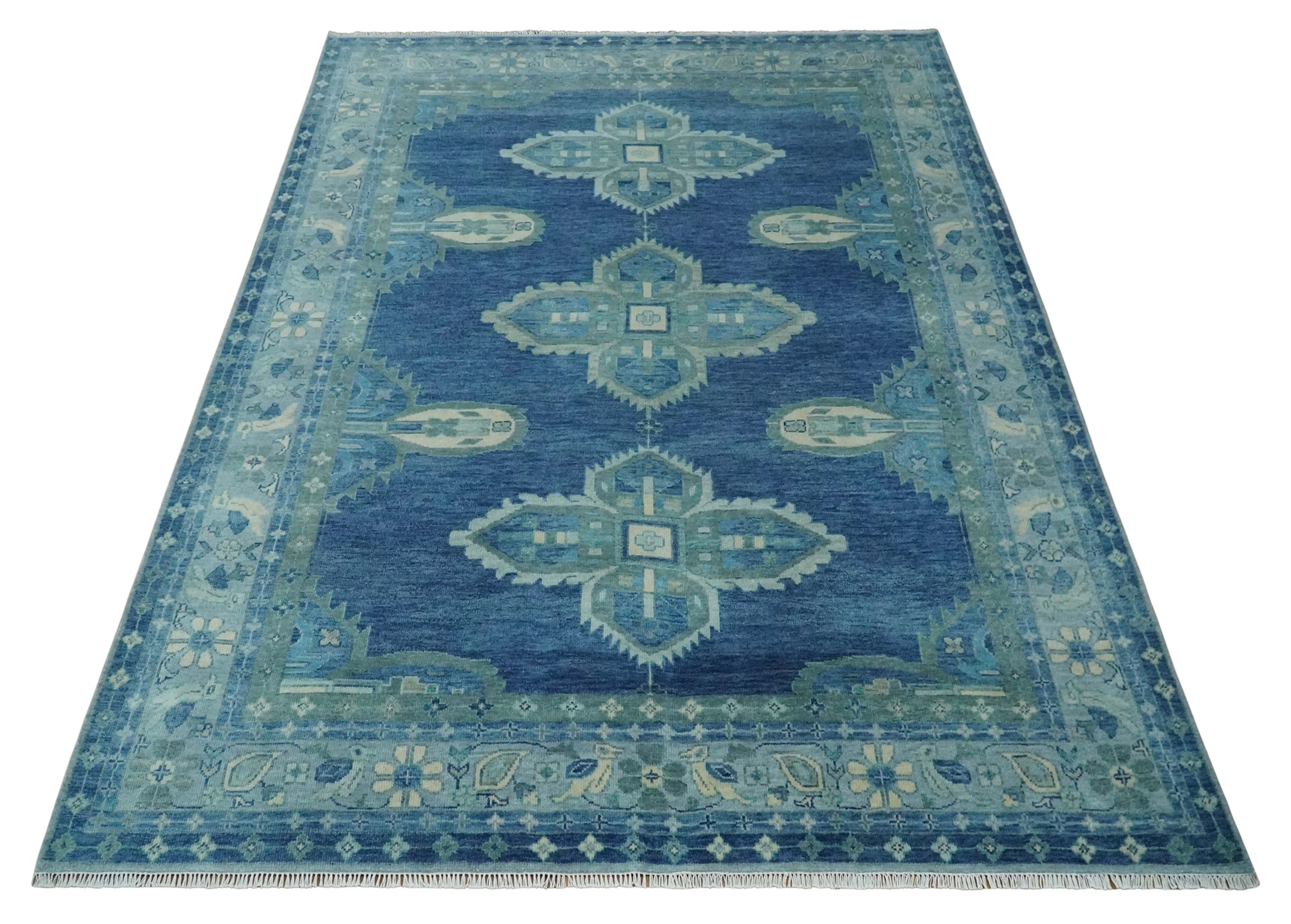 10x14 Hand Knotted Blue and Silver Traditional Antique style Wool Rug, Living Room - Image 7