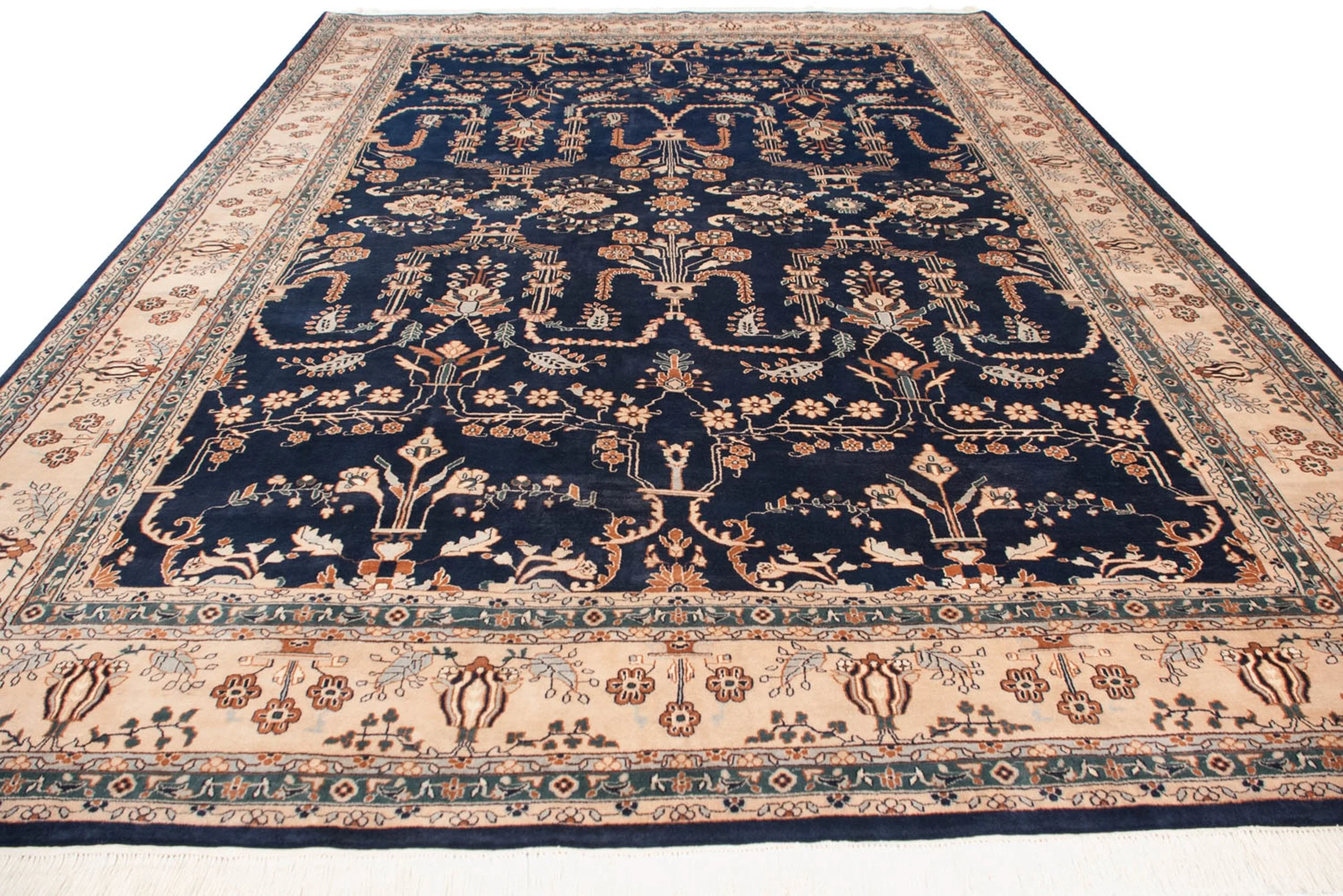 10x14 Vintage Indian Mohajeran Sarouk Design Carpet - Image 3