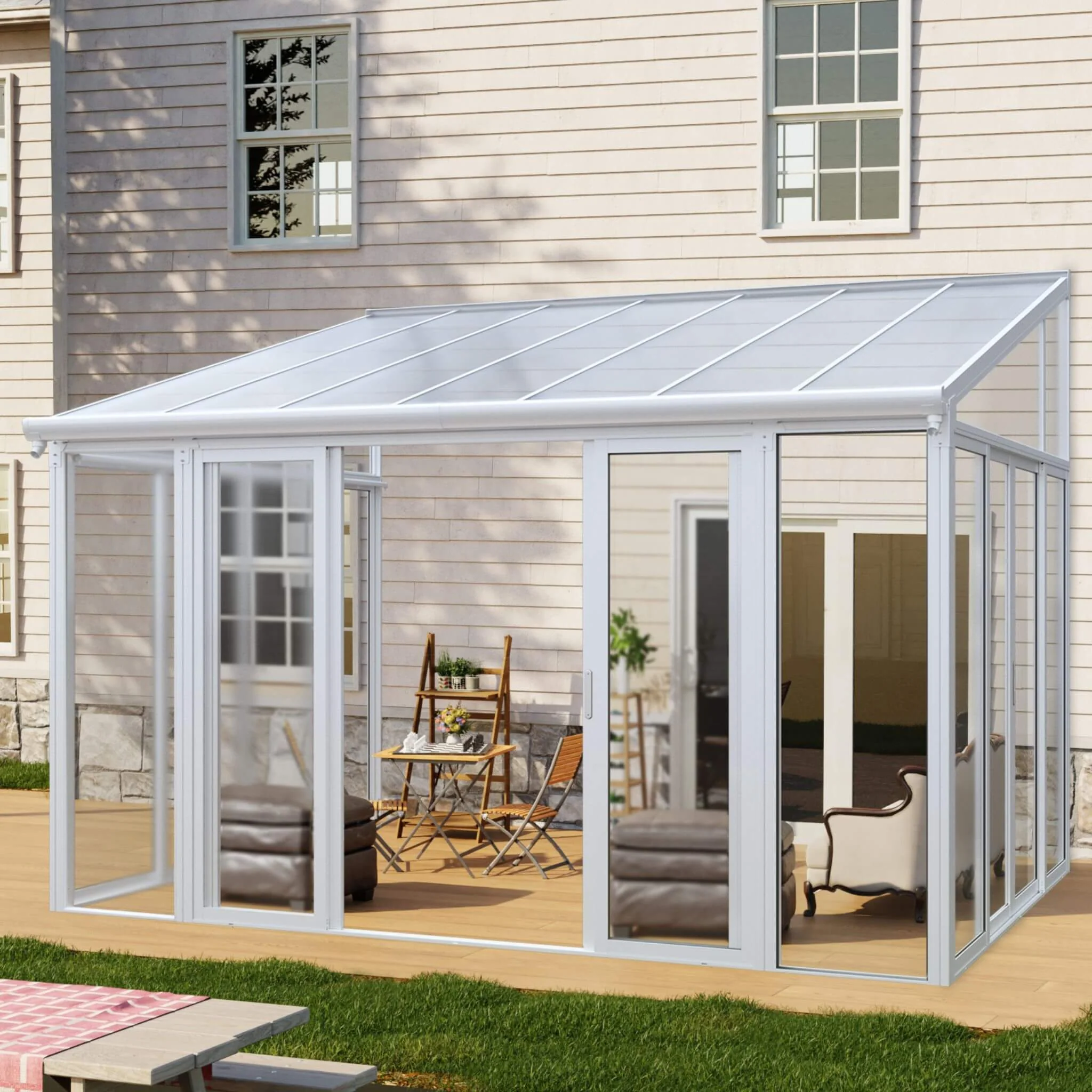 [10X14FT] Heavy-Duty All-Season Aluminum Alloy Patio Sunroom With 3 Lockable Sliding Doors (SAK62713) - Image 5