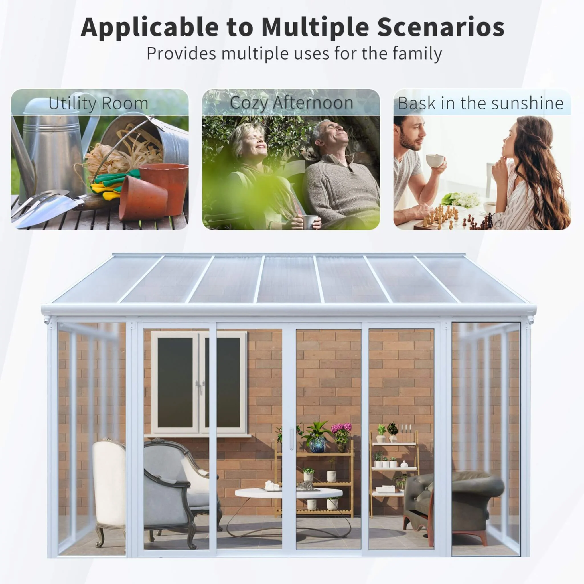[10X14FT] Heavy-Duty All-Season Aluminum Alloy Patio Sunroom With 3 Lockable Sliding Doors (SAK62713) - Image 6