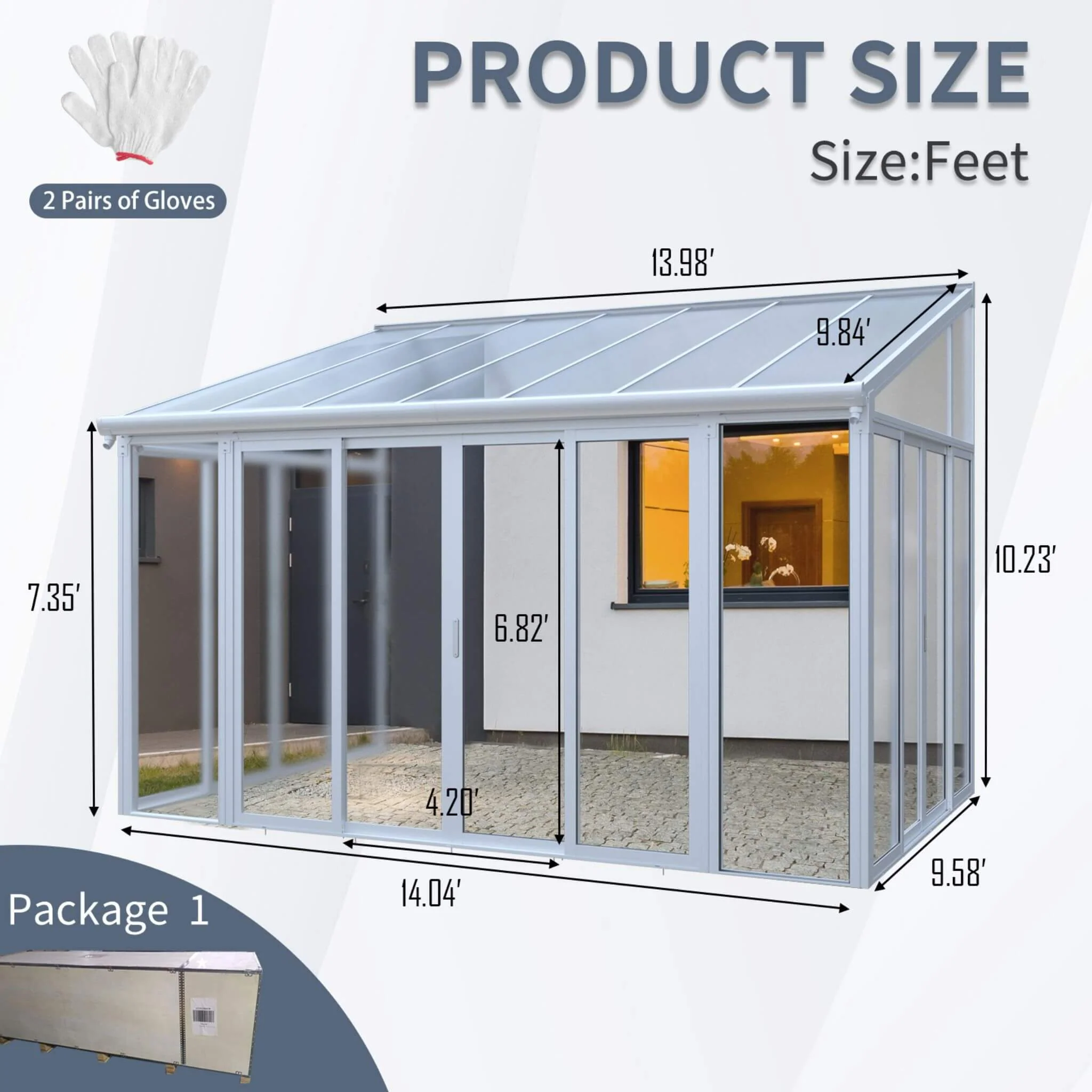 [10X14FT] Heavy-Duty All-Season Aluminum Alloy Patio Sunroom With 3 Lockable Sliding Doors (SAK62713) - Image 9
