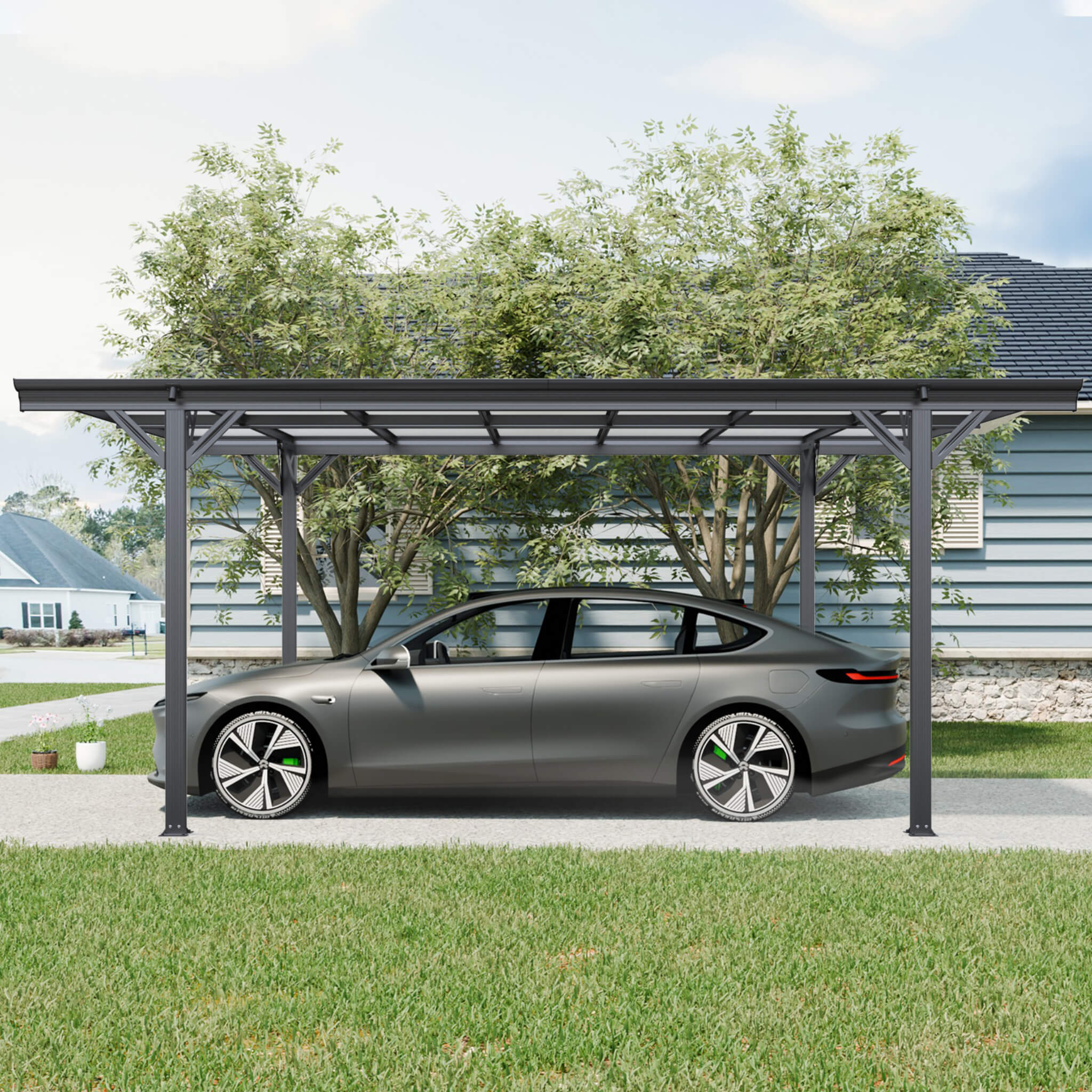 [10X16FT] Alora Heavy-Duty Outdoor Driveway Pergola With Aluminum Alloy Frame And Polycarbonate Panels (SAK47395) - Image 3