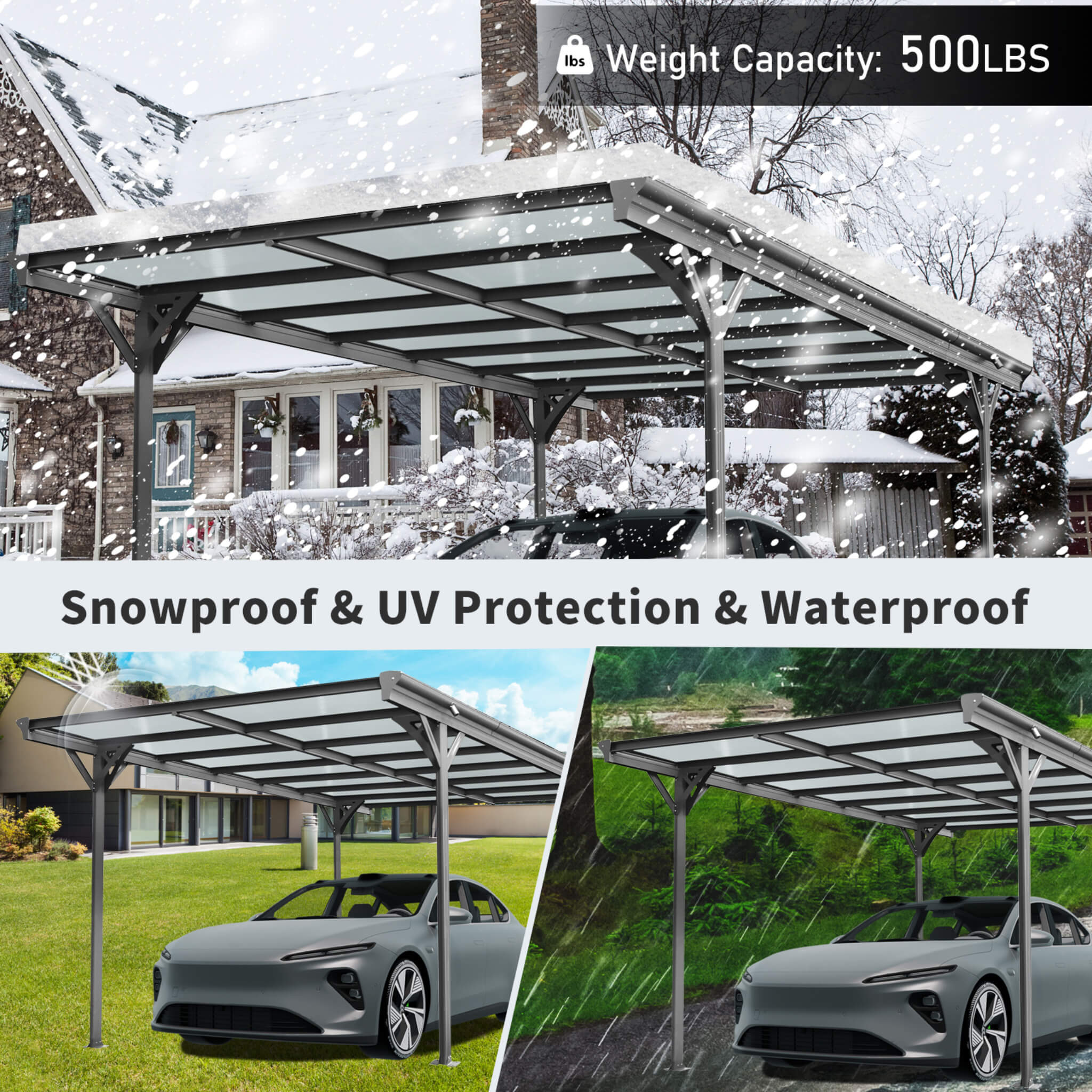 [10X16FT] Alora Heavy-Duty Outdoor Driveway Pergola With Aluminum Alloy Frame And Polycarbonate Panels (SAK47395) - Image 6