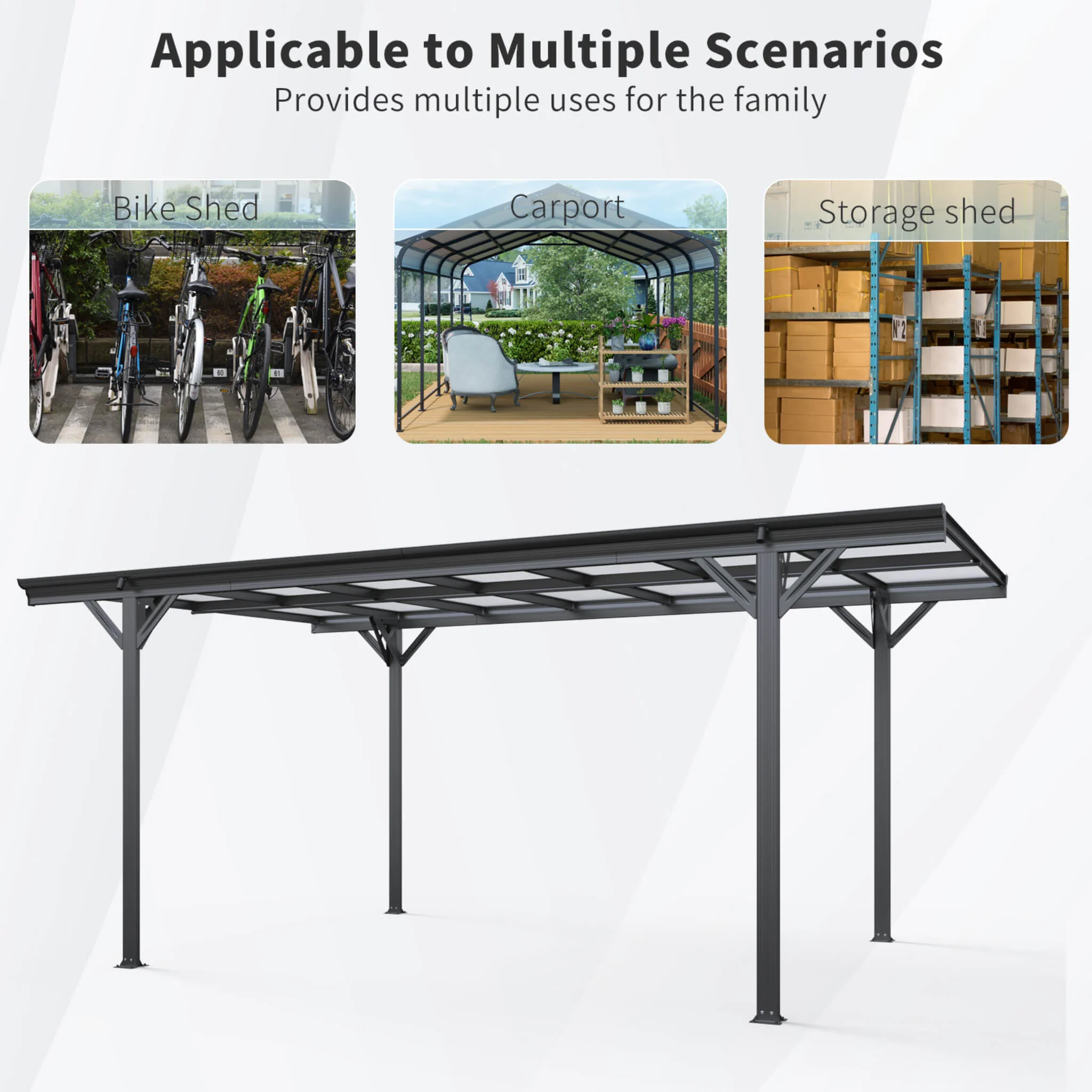 [10X16FT] Alora Heavy-Duty Outdoor Driveway Pergola With Aluminum Alloy Frame And Polycarbonate Panels (SAK47395) - Image 7