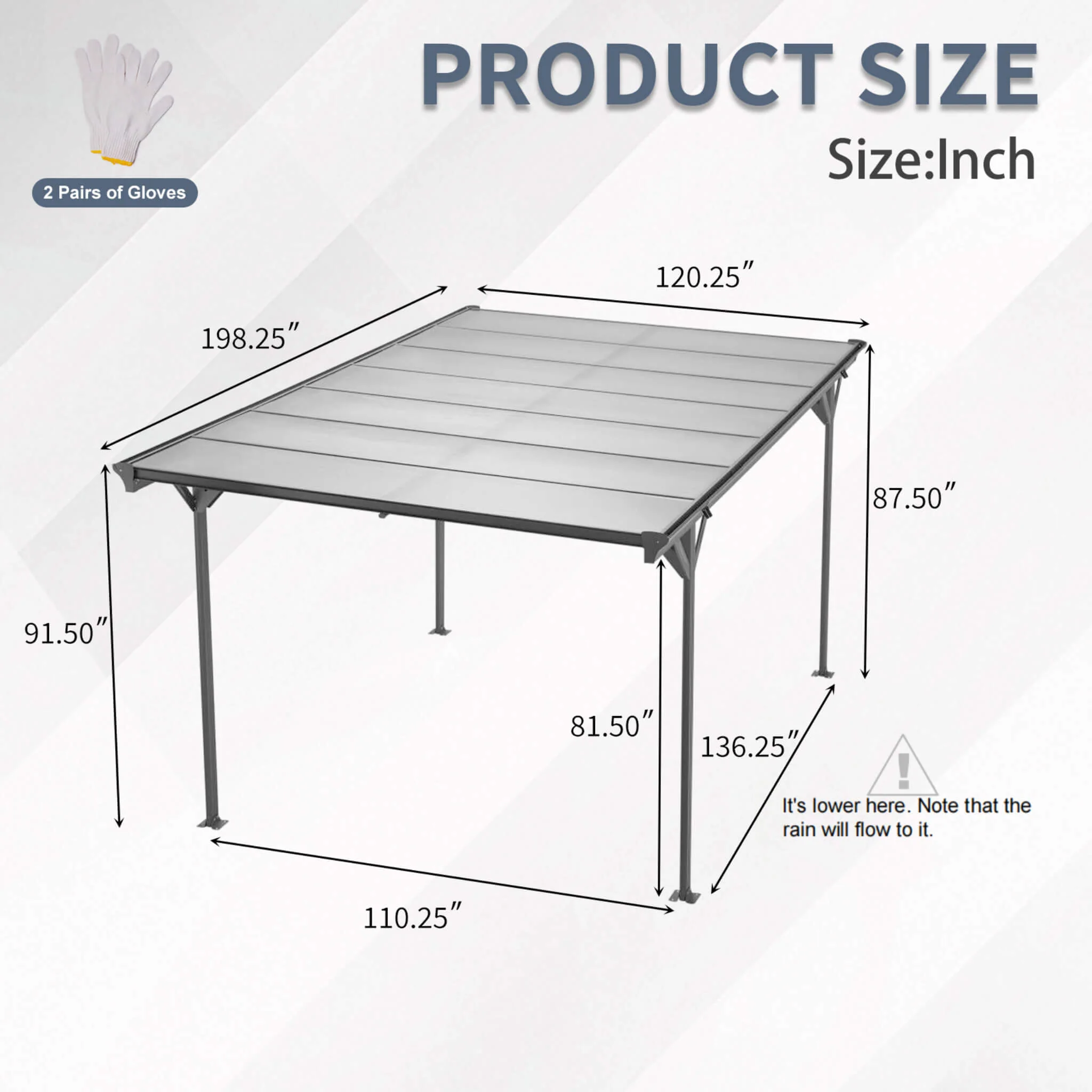 [10X16FT] Alora Heavy-Duty Outdoor Driveway Pergola With Aluminum Alloy Frame And Polycarbonate Panels (SAK47395) - Image 8