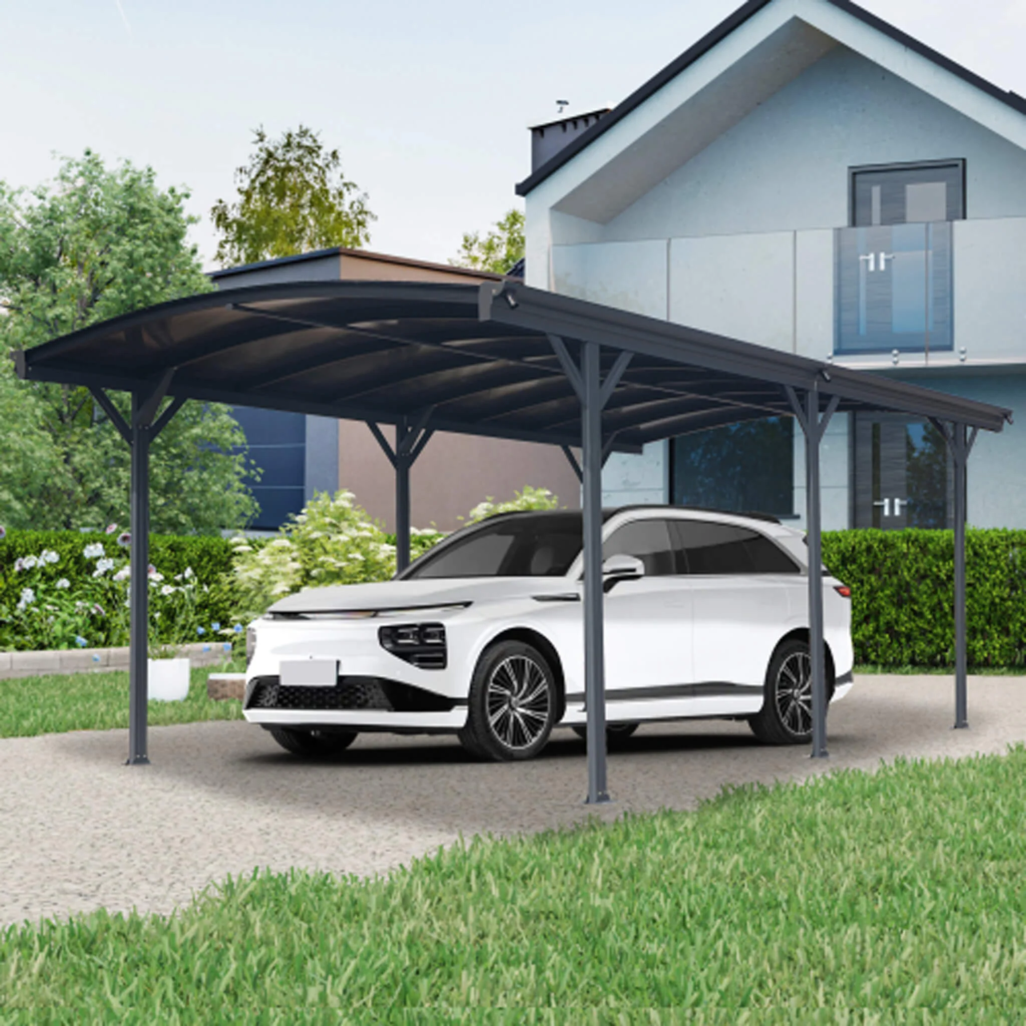 [10X19FT] Alora Heavy-Duty Outdoor Aluminum Arch Carport With Polycarbonate Panels (SAK86109) - Image 3