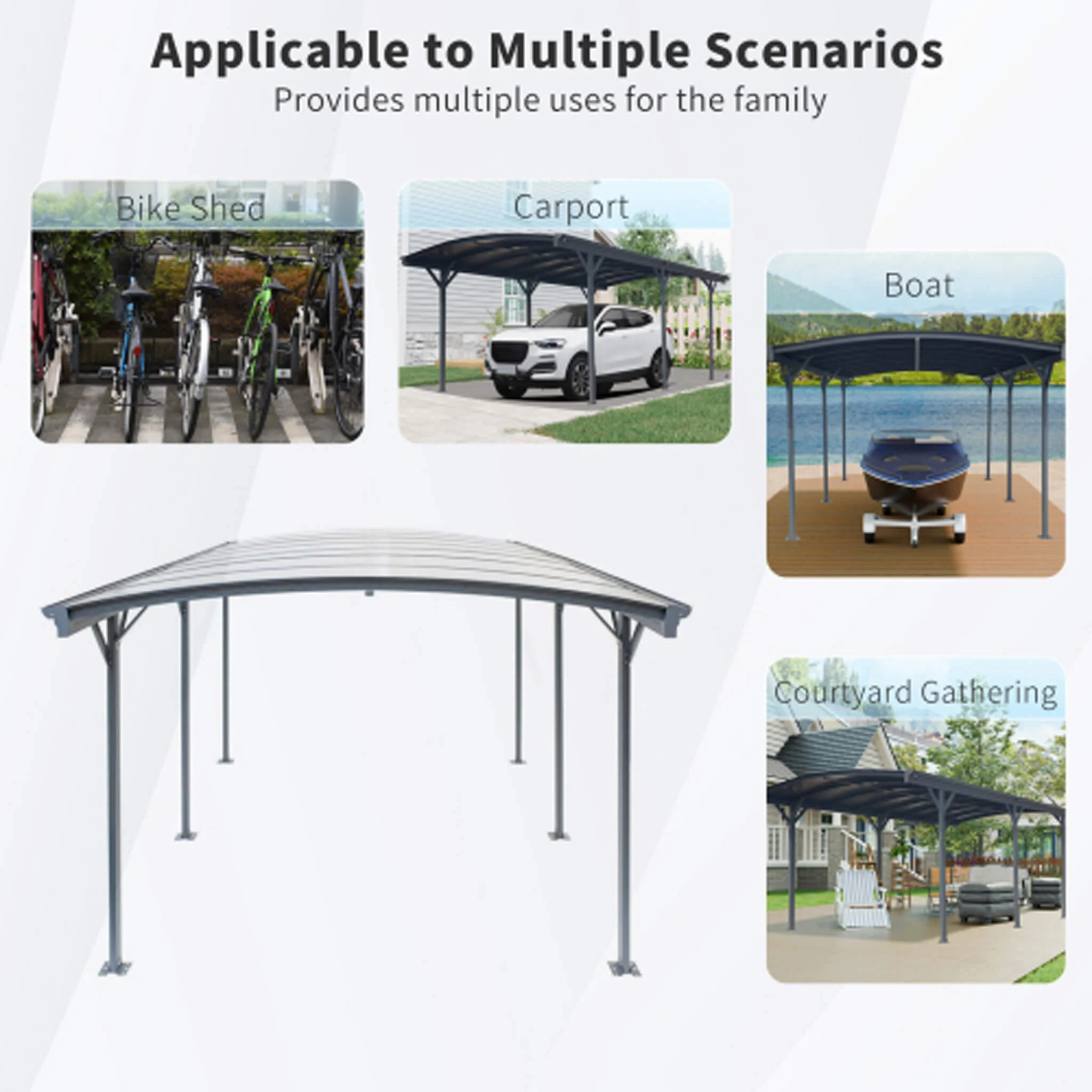 [10X19FT] Alora Heavy-Duty Outdoor Aluminum Arch Carport With Polycarbonate Panels (SAK86109) - Image 4