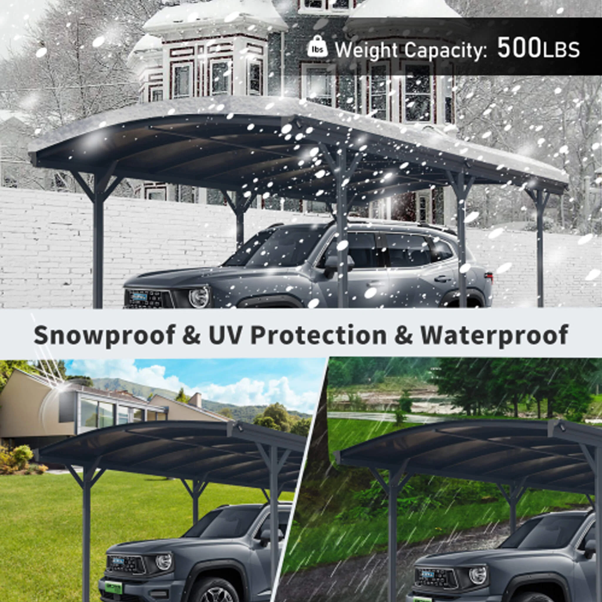 [10X19FT] Alora Heavy-Duty Outdoor Aluminum Arch Carport With Polycarbonate Panels (SAK86109) - Image 6