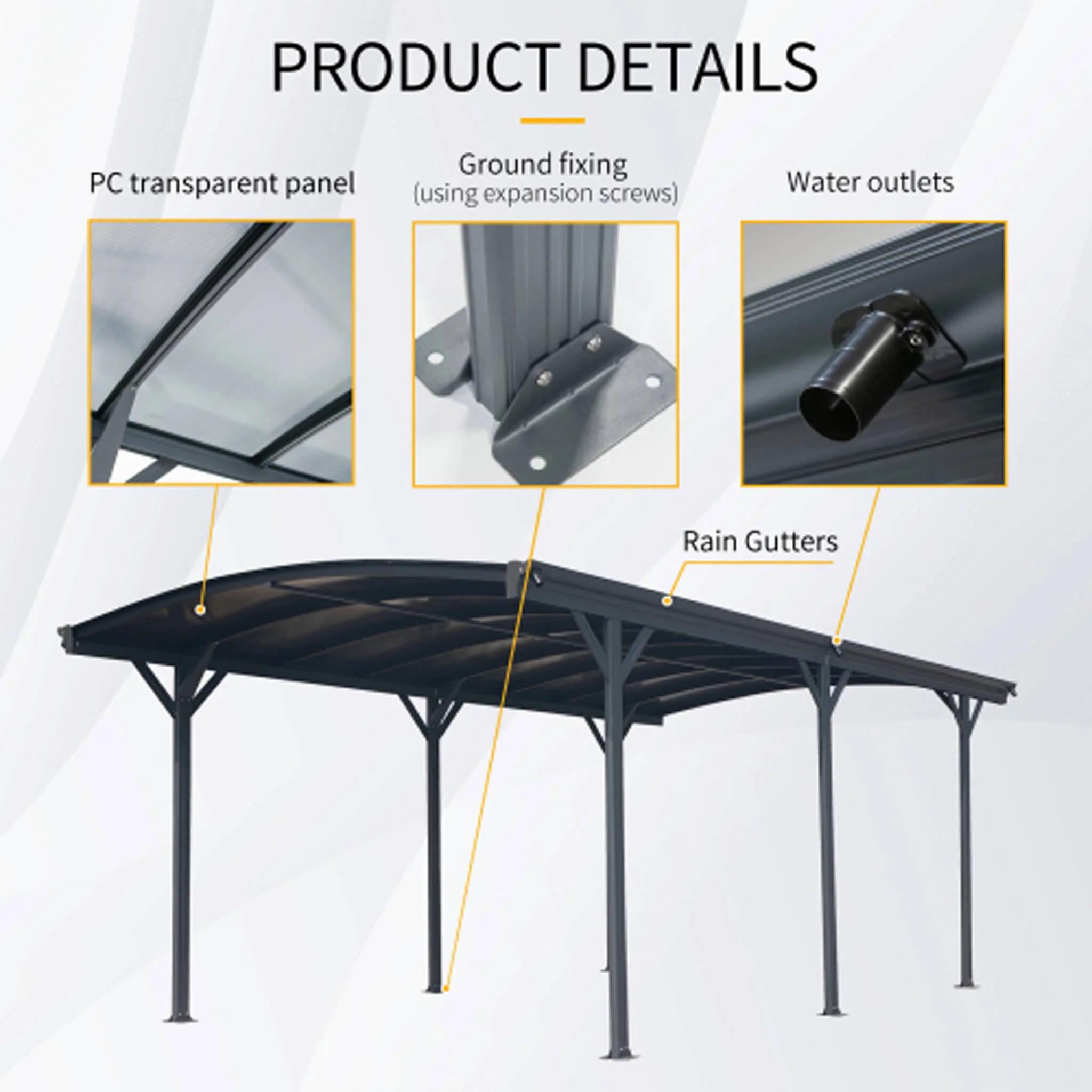 [10X19FT] Alora Heavy-Duty Outdoor Aluminum Arch Carport With Polycarbonate Panels (SAK86109) - Image 7