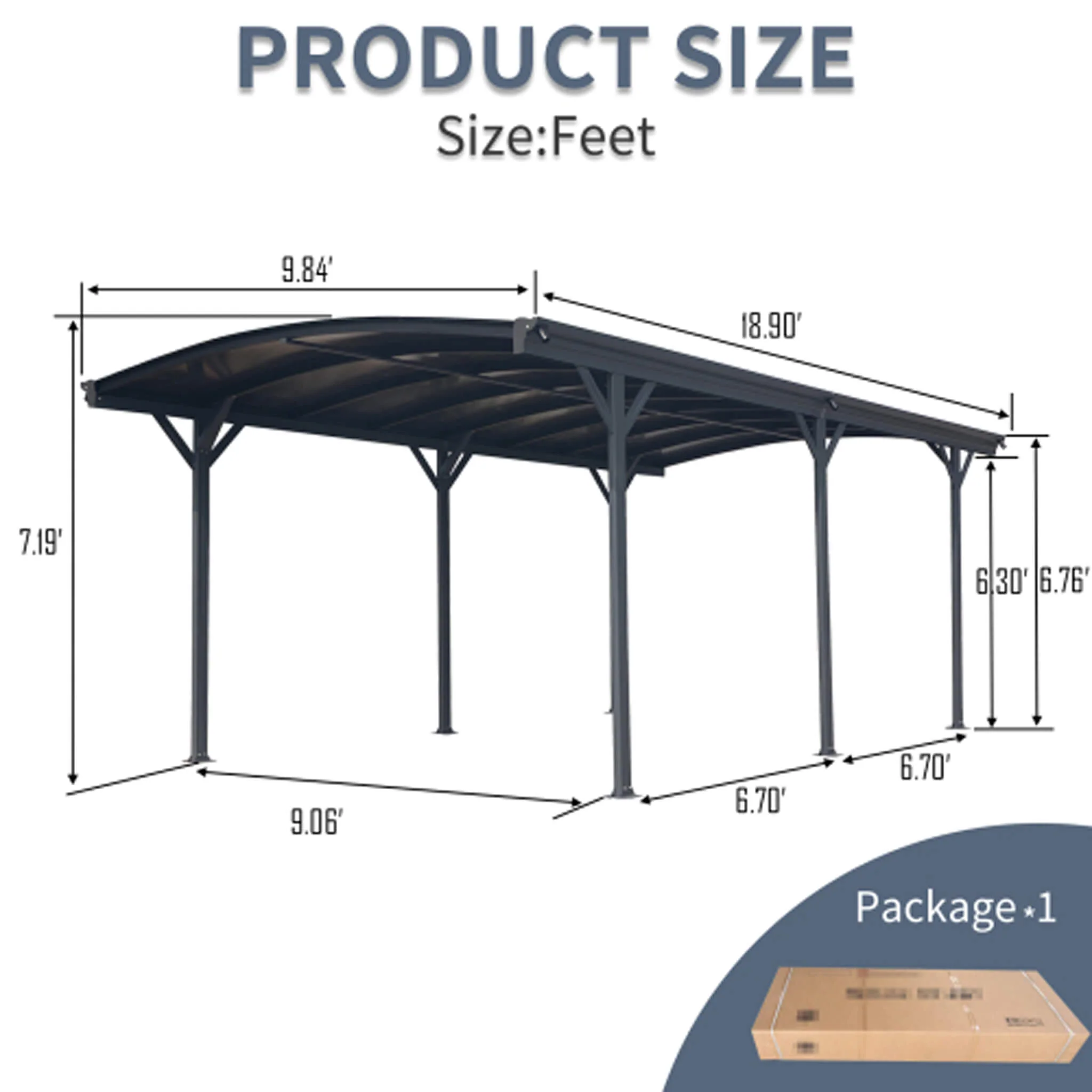[10X19FT] Alora Heavy-Duty Outdoor Aluminum Arch Carport With Polycarbonate Panels (SAK86109) - Image 8