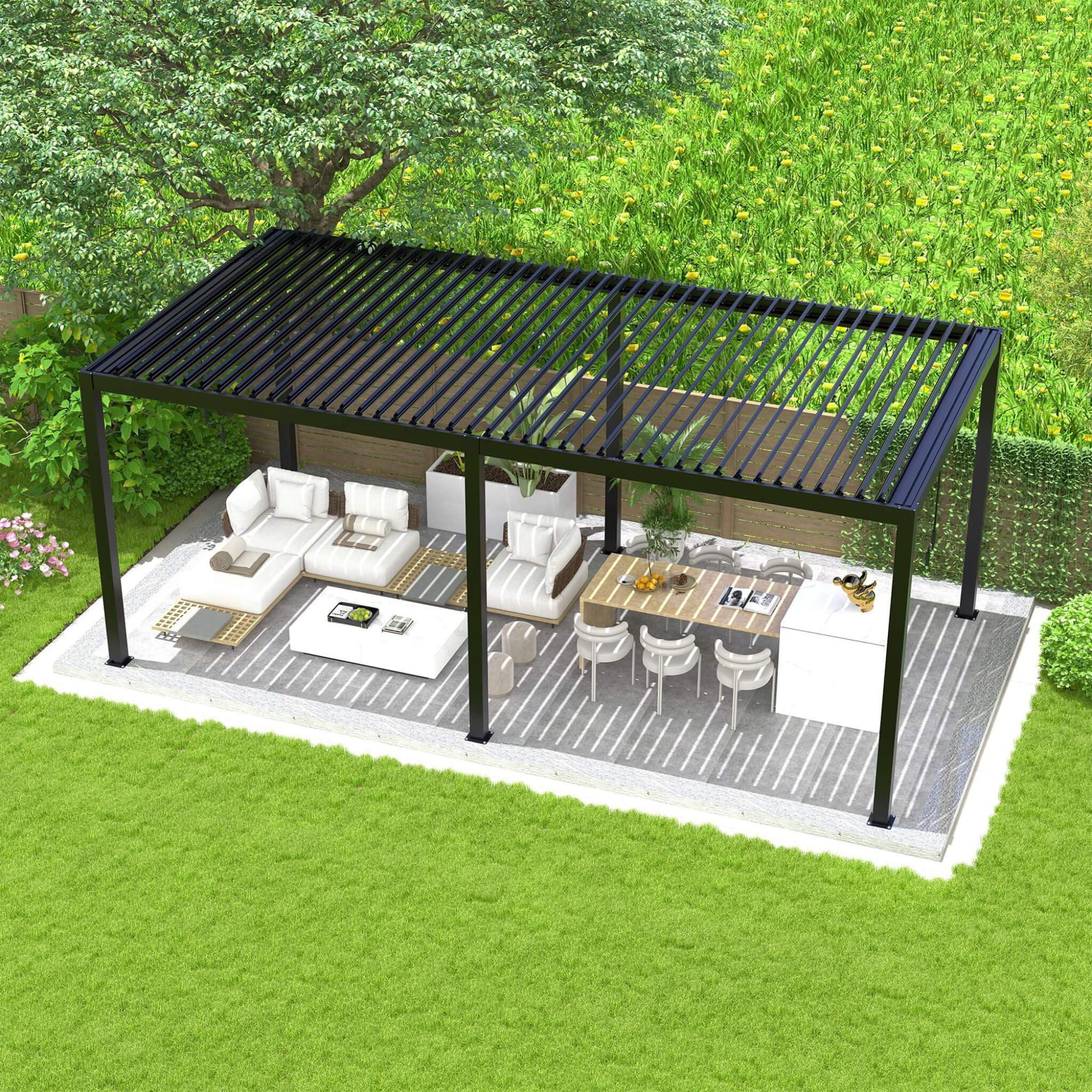 [10X19FT] Alora Modern Durable All-Weather Outdoor Pergola With Aluminum Frame And Steel Louvers (SAK32691) - Image 3