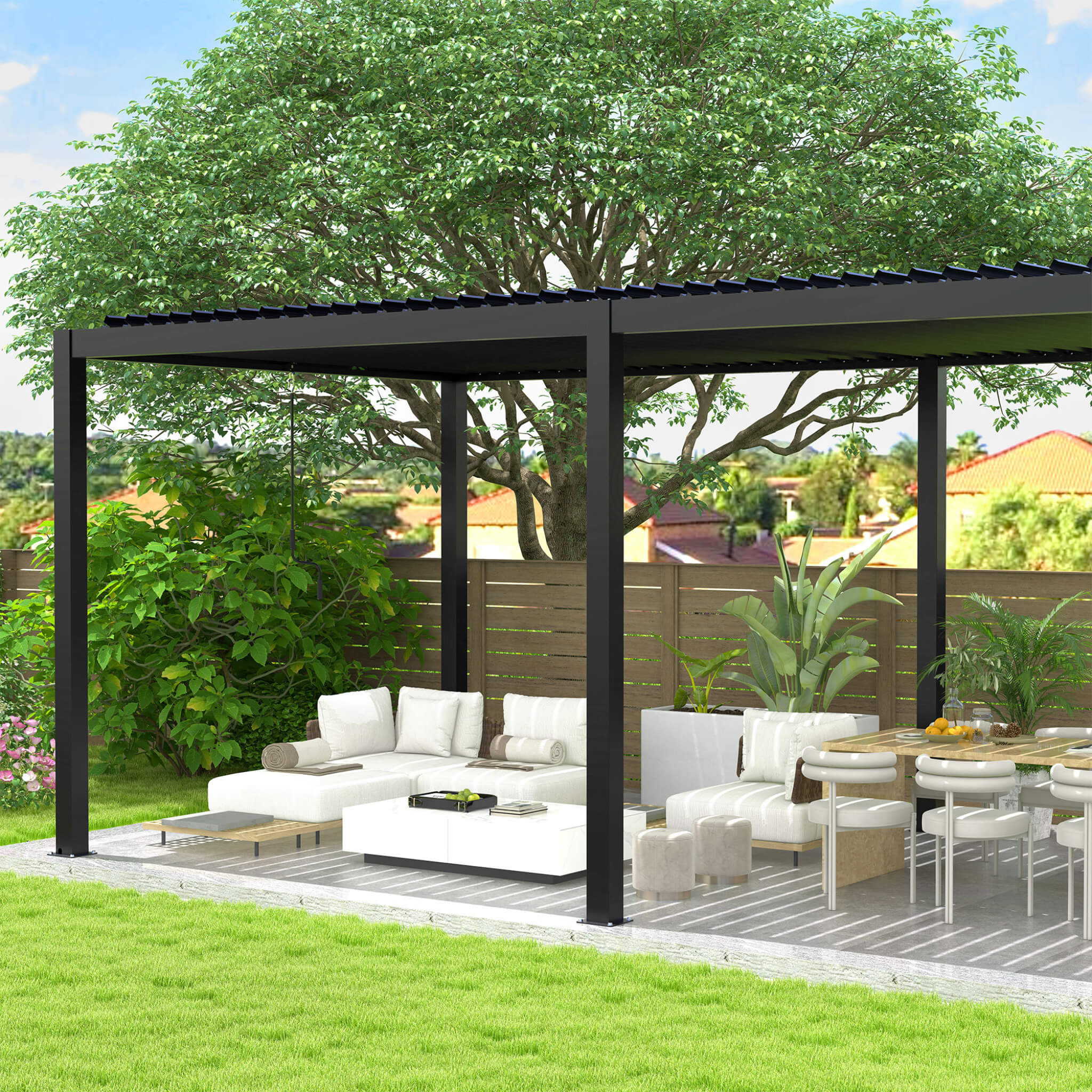 [10X19FT] Alora Modern Durable All-Weather Outdoor Pergola With Aluminum Frame And Steel Louvers (SAK32691) - Image 7