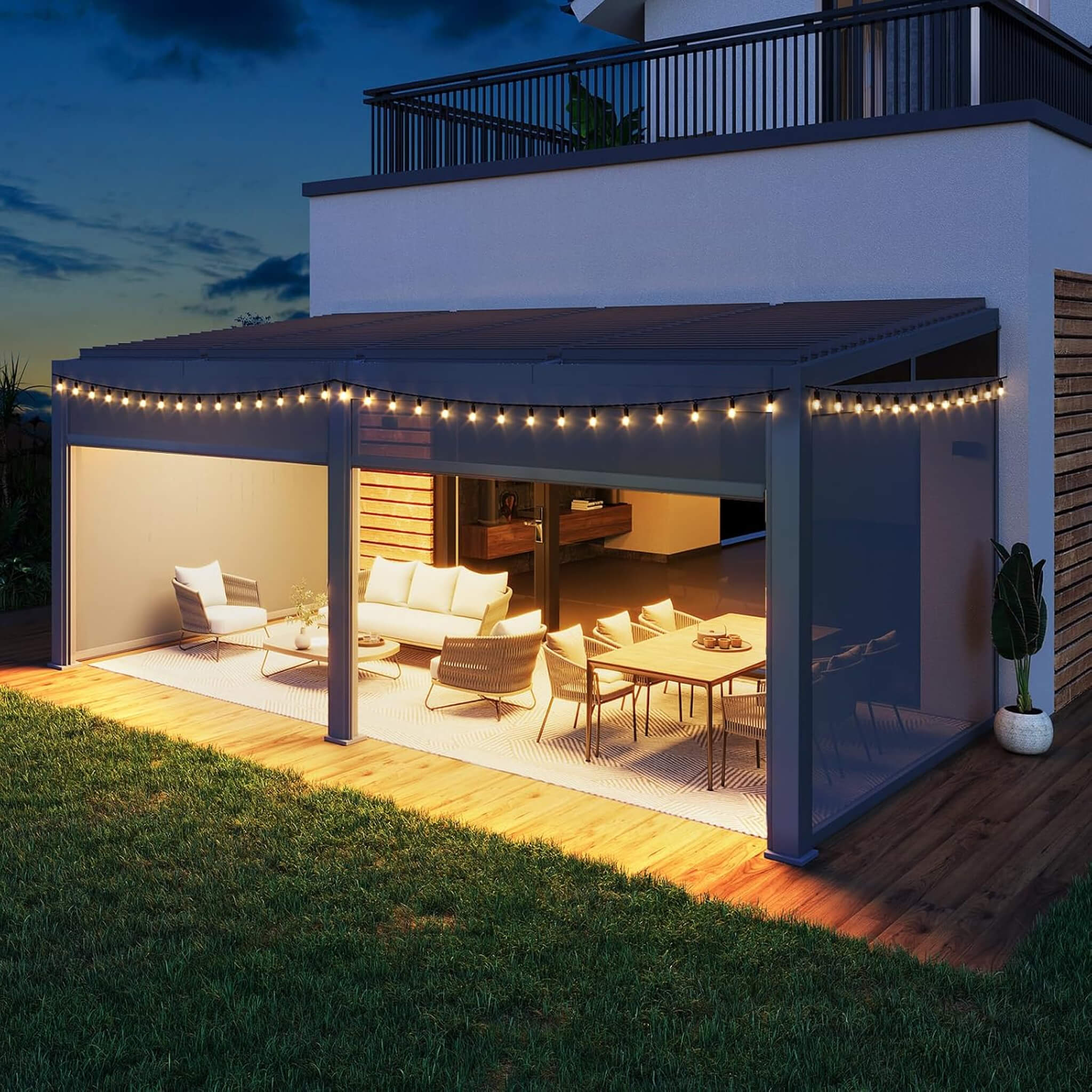 [10X20FT] Alora Luxury Wall-Mounted Aluminum Louvered Pergola With Pull-Down Screens (SAK91537) - Image 5
