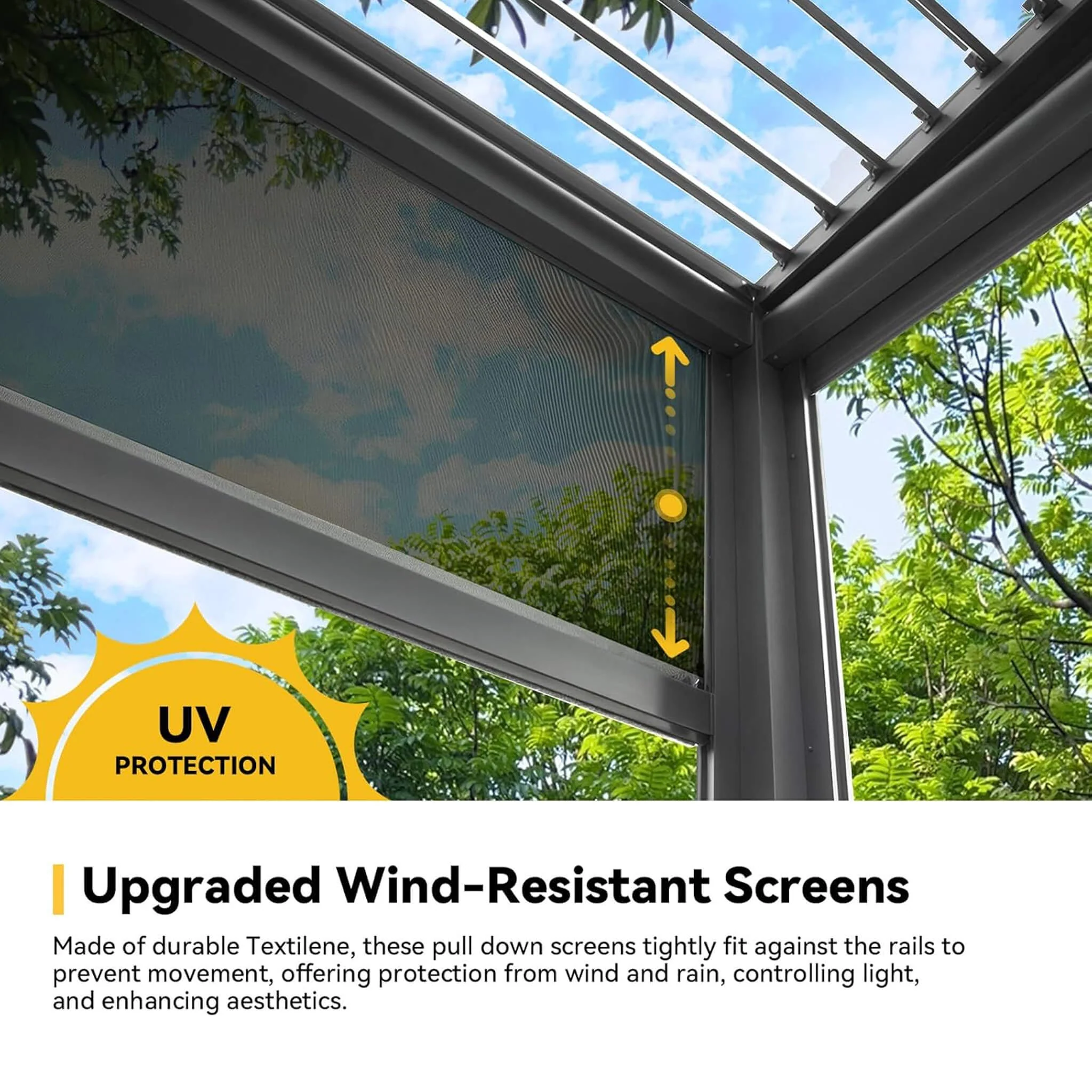 [10X20FT] Alora Luxury Wall-Mounted Aluminum Louvered Pergola With Pull-Down Screens (SAK91537) - Image 6