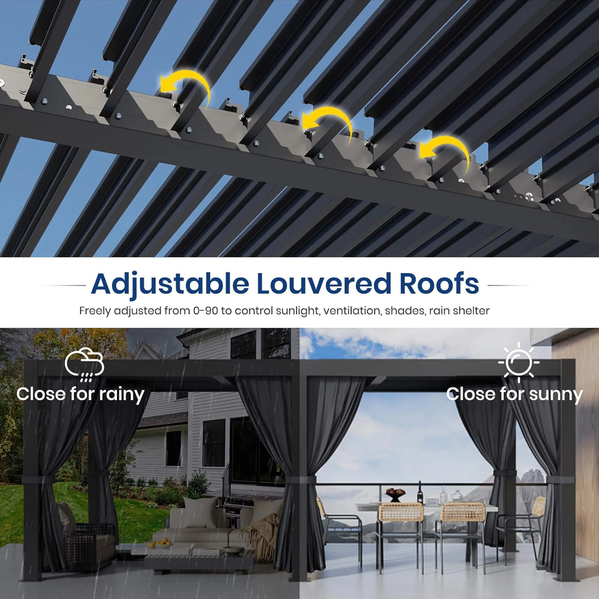 [10X20FT] Alora Premium Louvered Pergola With Curtains And Netting (SAK67041) - Image 5