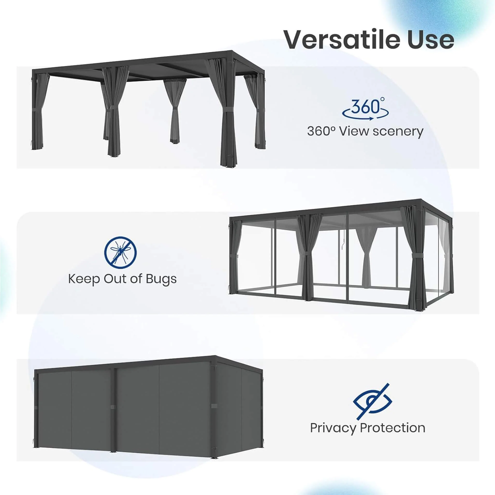 [10X20FT] Alora Premium Louvered Pergola With Curtains And Netting (SAK67041) - Image 7