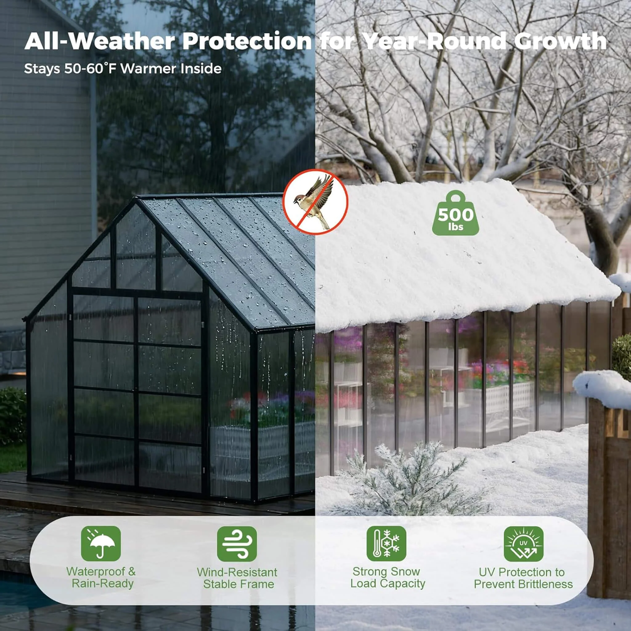 [10X24FT] Heavy-Duty Outdoor Aluminum Polycarbonate Greenhouse With Roof Vents And Swing Doors, 4MM (SAK97032) - Image 4