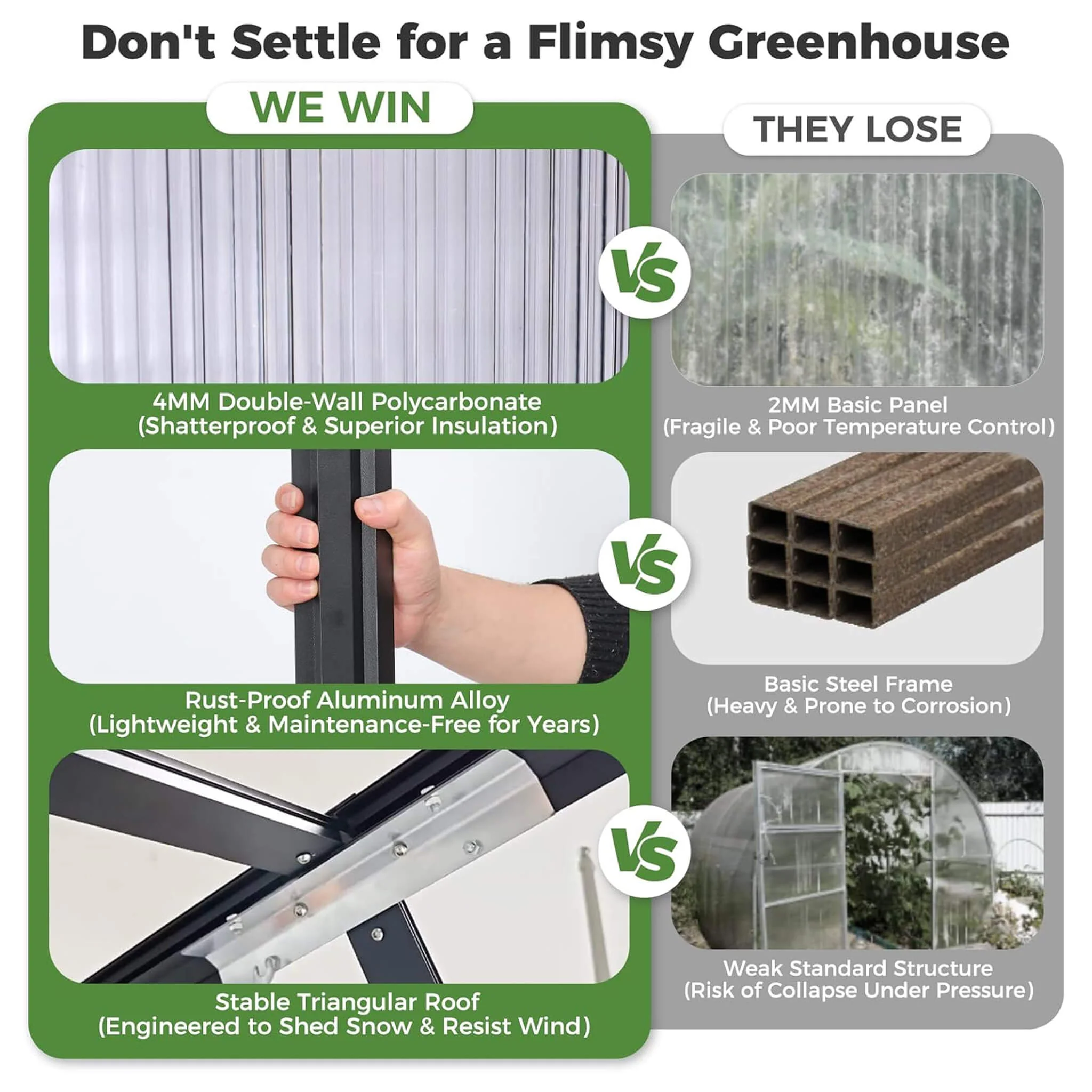[10X28FT] Heavy-Duty Outdoor Aluminum Polycarbonate Greenhouse With Roof Vents And Swing Doors, 4MM (SAK24618) - Image 3