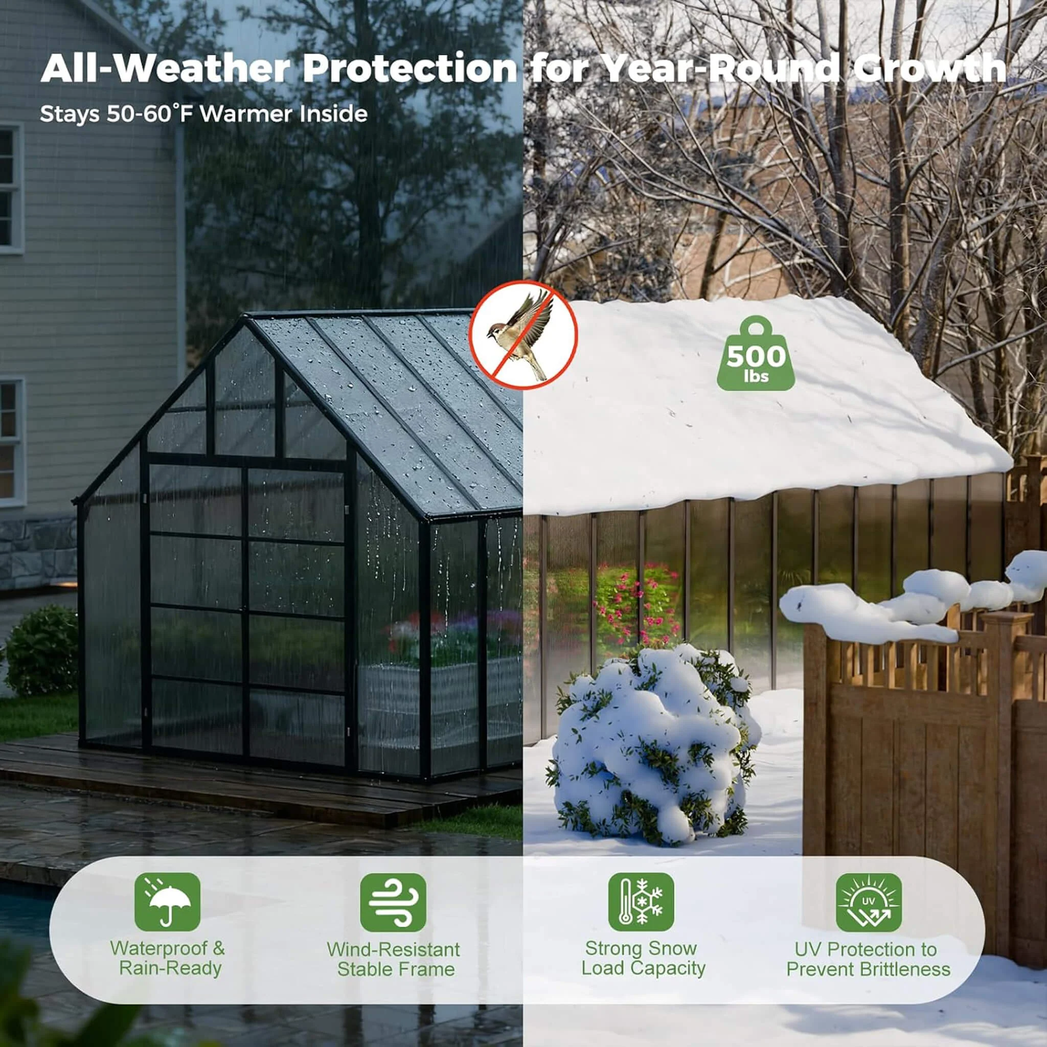 [10X28FT] Heavy-Duty Outdoor Aluminum Polycarbonate Greenhouse With Roof Vents And Swing Doors, 4MM (SAK24618) - Image 5