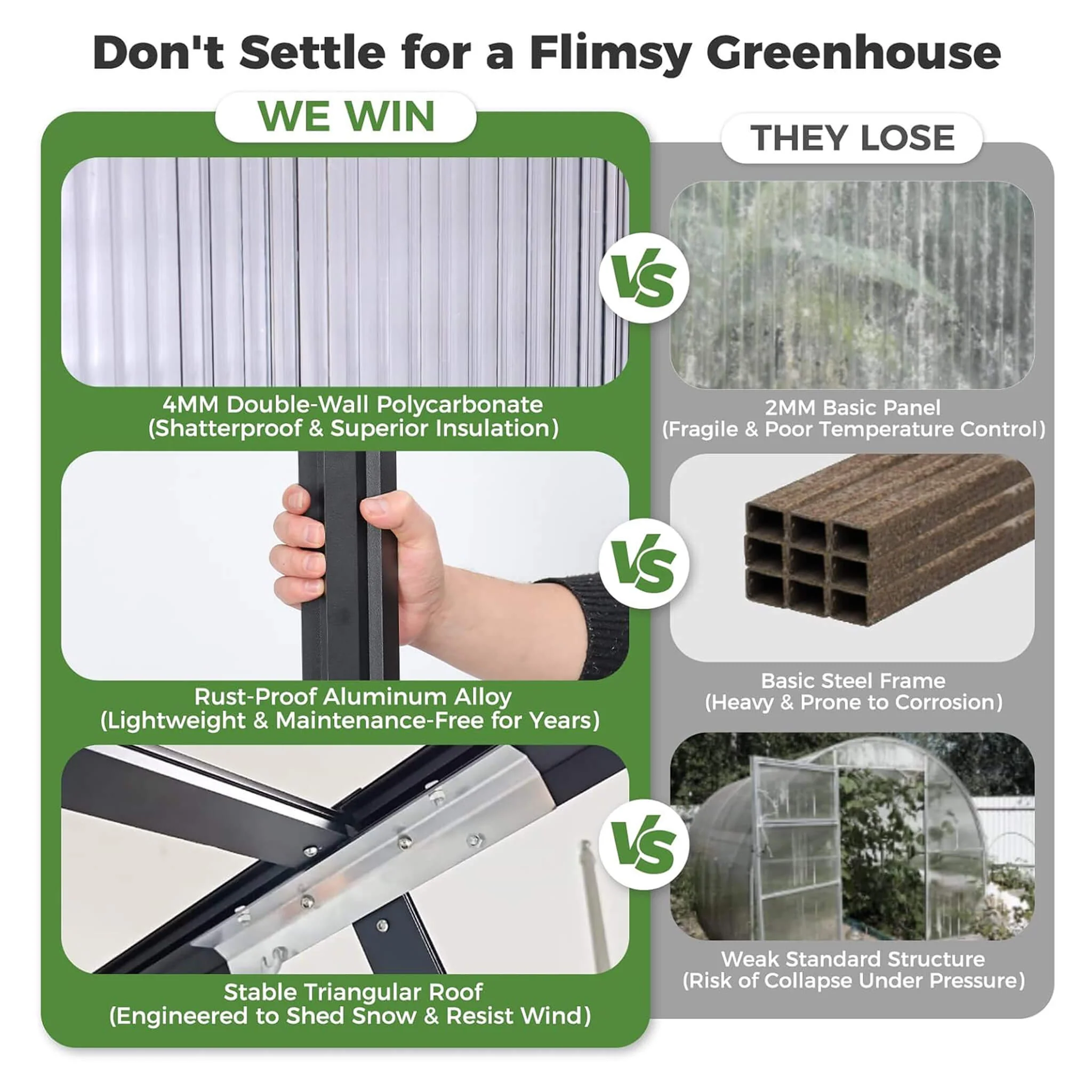 [10X32FT] Heavy-Duty Outdoor Aluminum Polycarbonate Greenhouse With Roof Vents And Swing Doors, 4MM (SAK10483) - Image 3