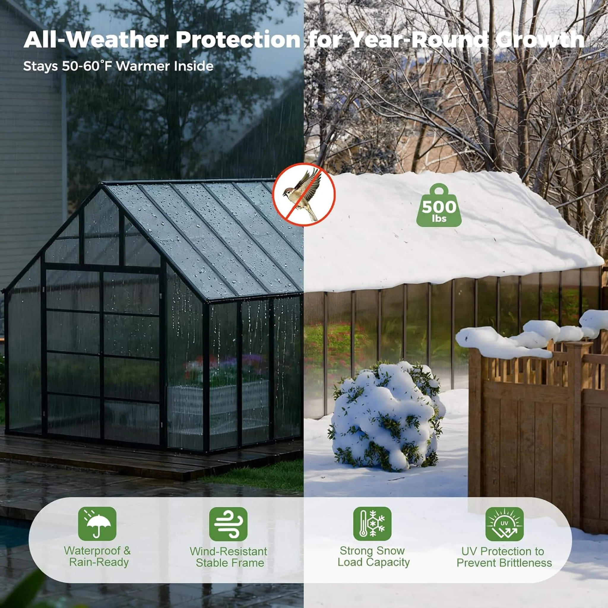 [10X32FT] Heavy-Duty Outdoor Aluminum Polycarbonate Greenhouse With Roof Vents And Swing Doors, 4MM (SAK10483) - Image 4